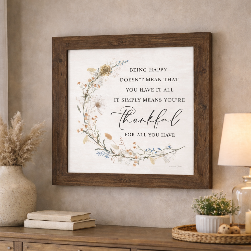 20x20 framed wall art displayed in a neutral room setting with a thick 2.5 inch wood frame, showcasing handcrafted square wall decor by Summer Snow Art