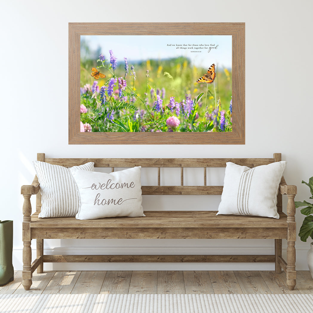 Framed inspirational wall art with rustic background and heartfelt saying