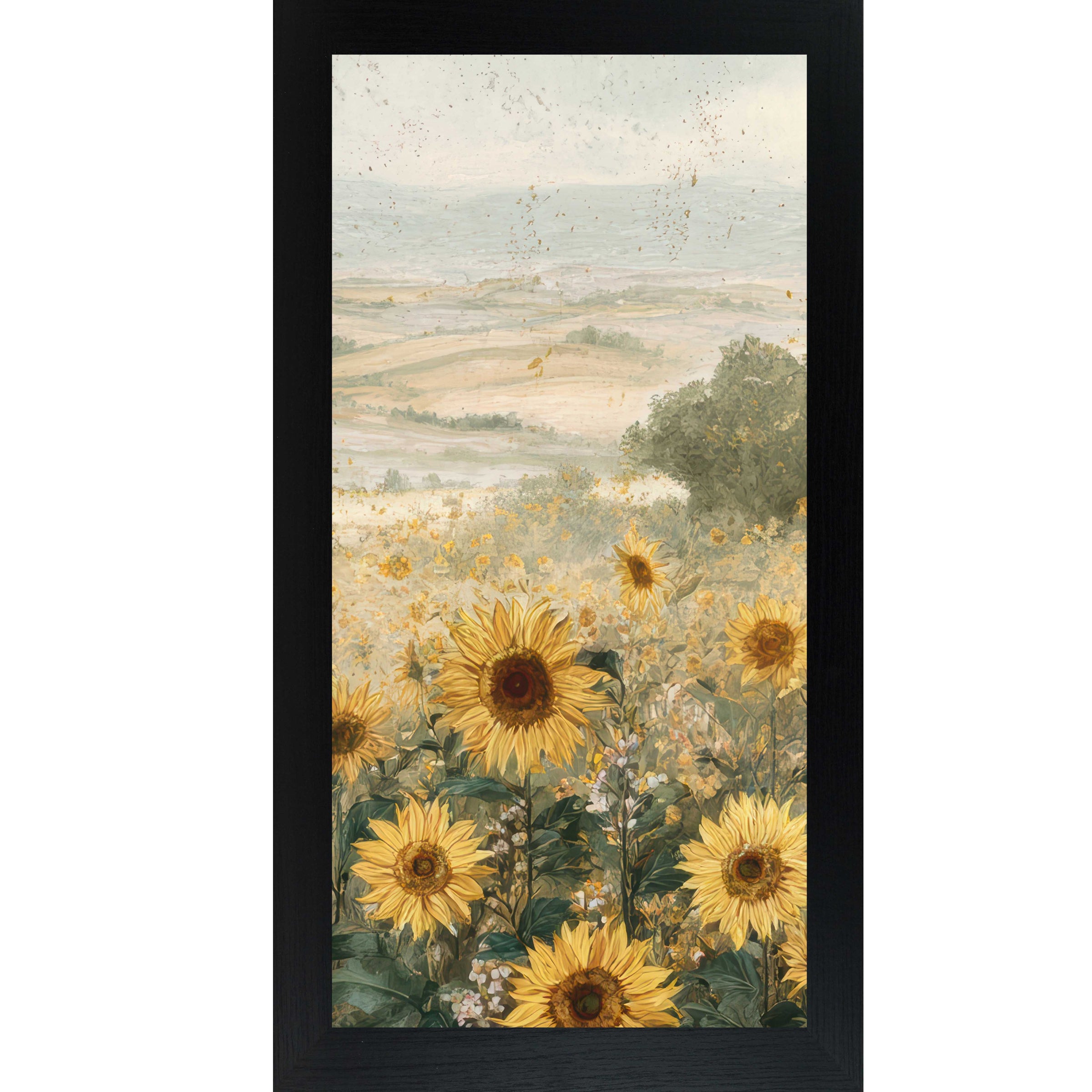 Sunflower Bliss – Framed Sunflower Wall Art, Vertical Floral Nature Decor (SB745) - Summer Snow Art
