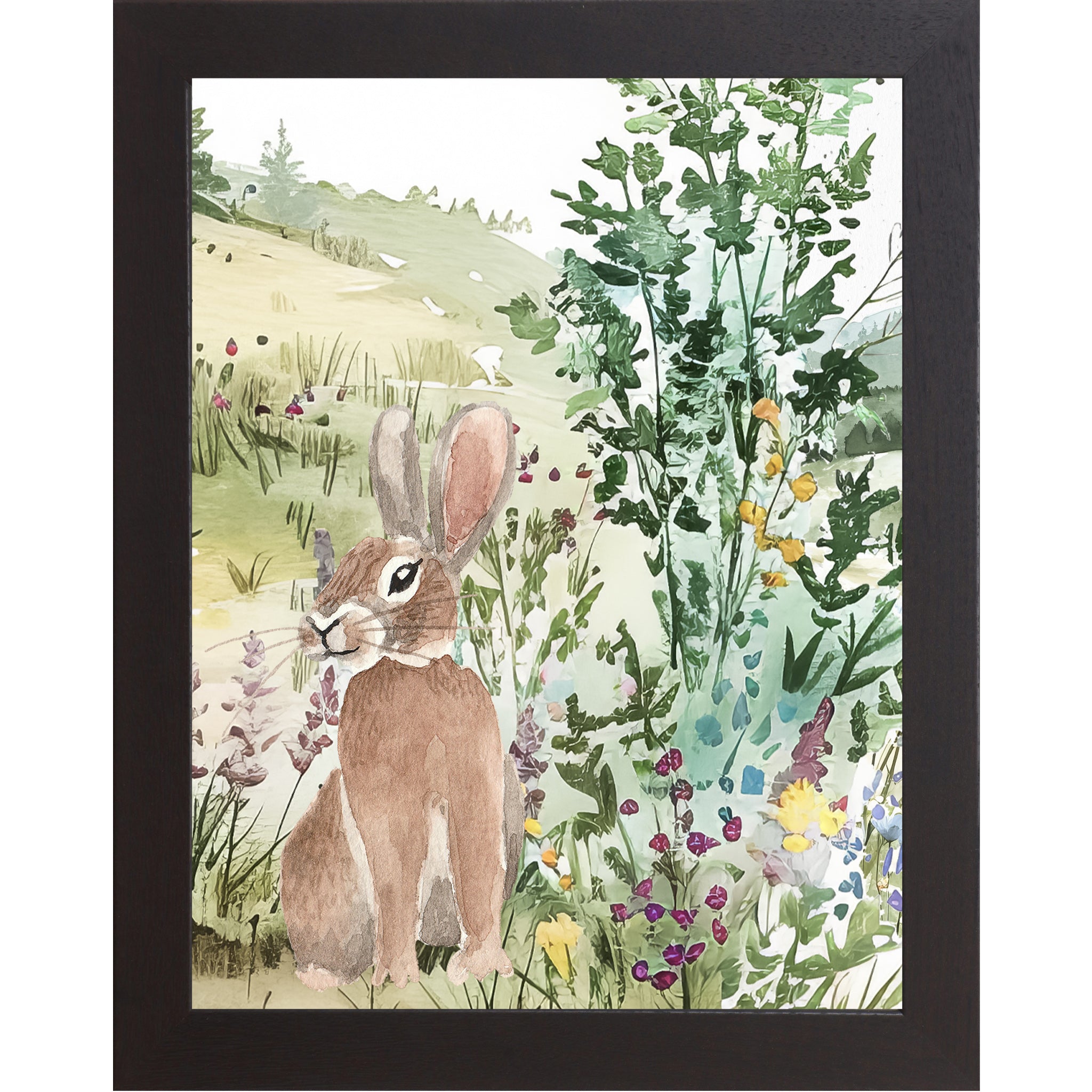 Floral Bunny Meadow Wall Art – Soft Watercolor Spring Decor, Neutral Nature Artwork (SB149)