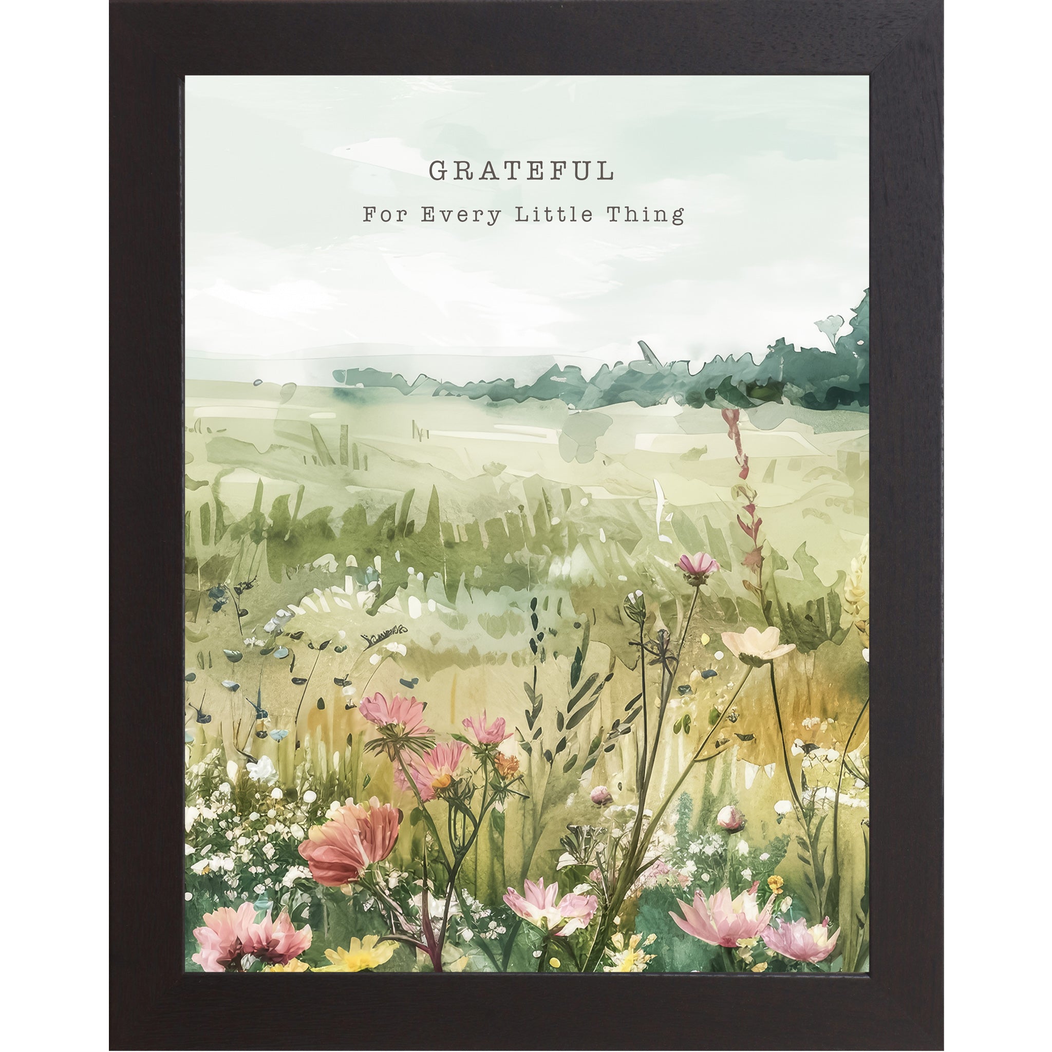 Grateful for Every Little Thing Framed Wall Art – Soft Watercolor Meadow Decor (SB141)