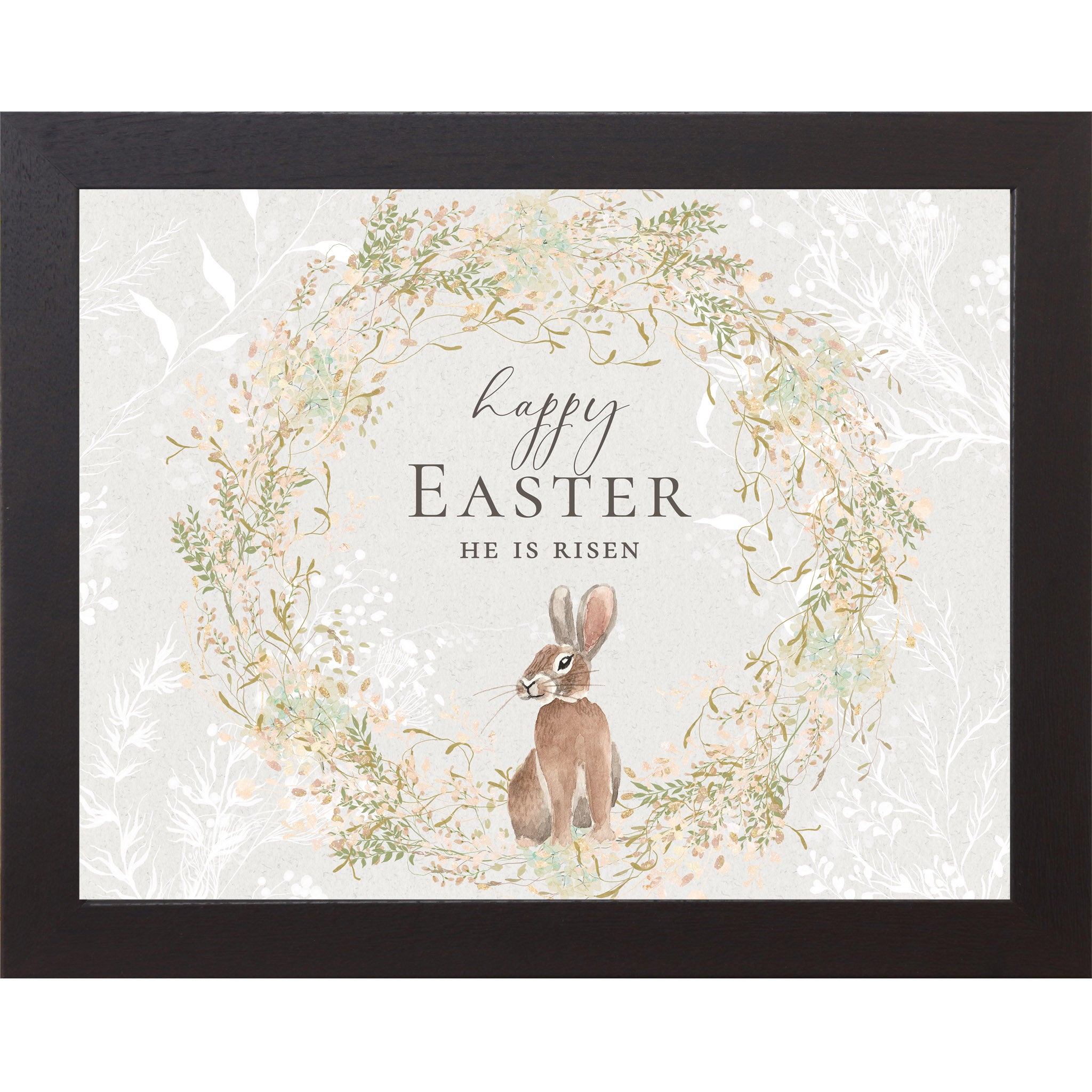 Happy Easter Bunny Wall Art – He Is Risen Floral Wreath (SB132)