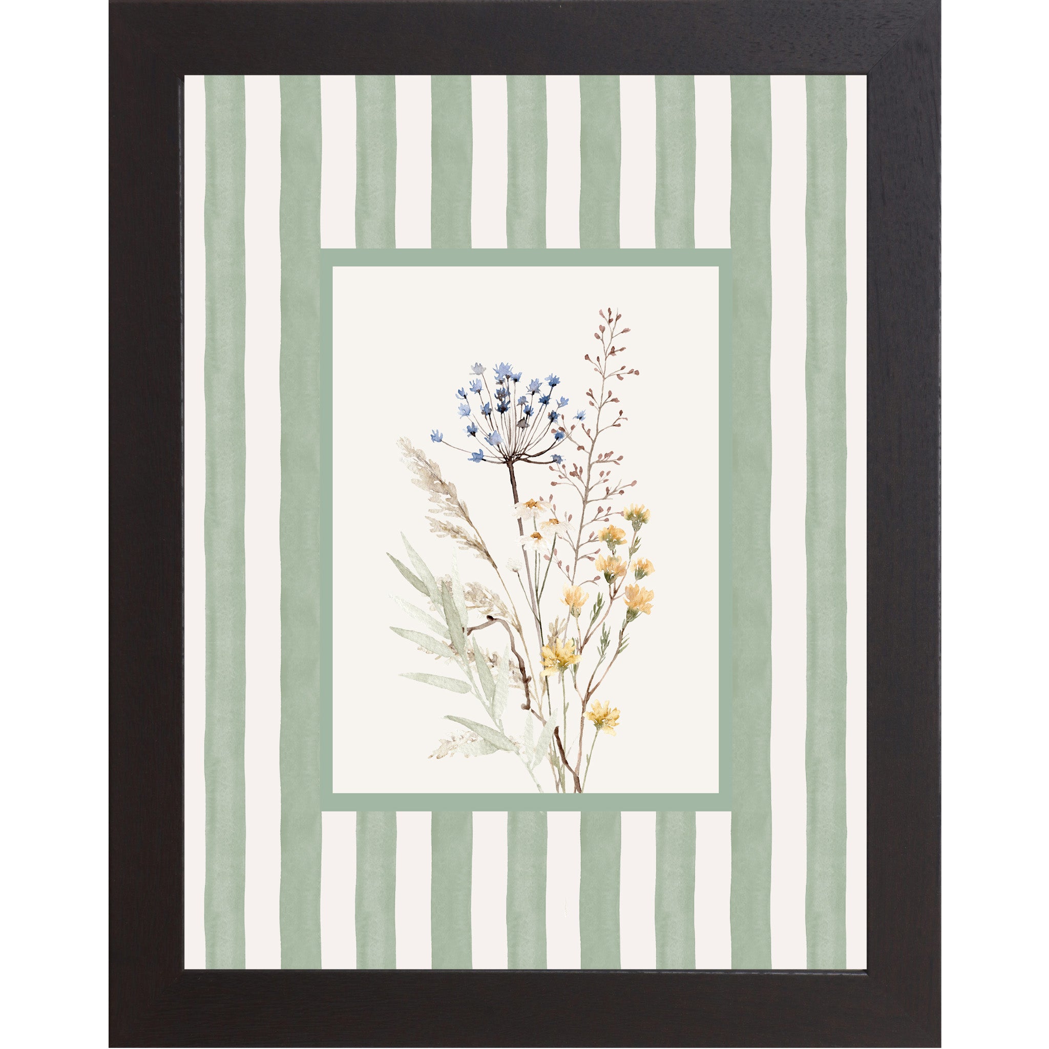 Striped Floral Spring Wall Art – No Words Pastel Framed Art for Everyday Home Decor (SB122)