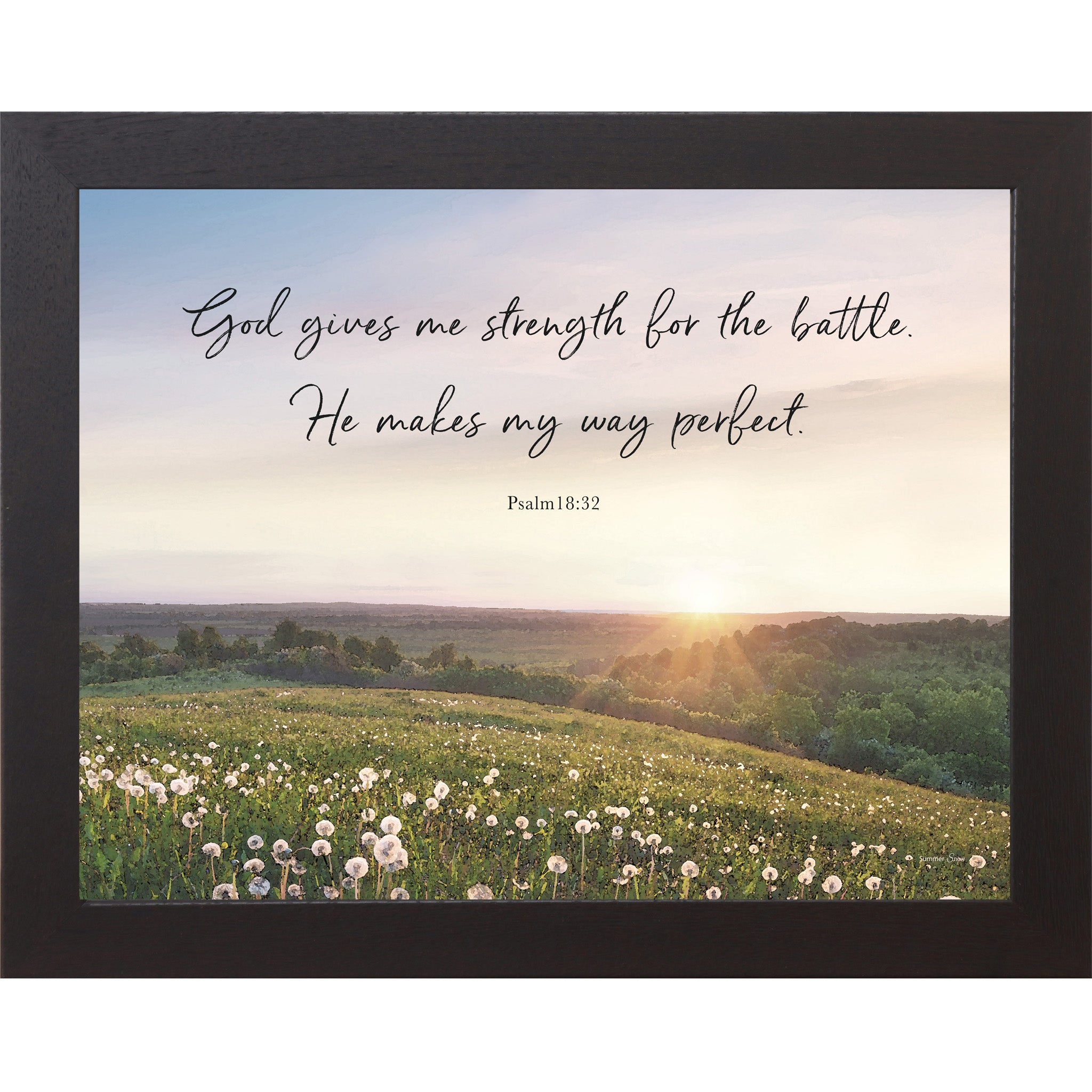 God Gives Me Strength – Christian Encouragement Wall Art | Psalm 18:32 Framed Landscape Decor (SS248)