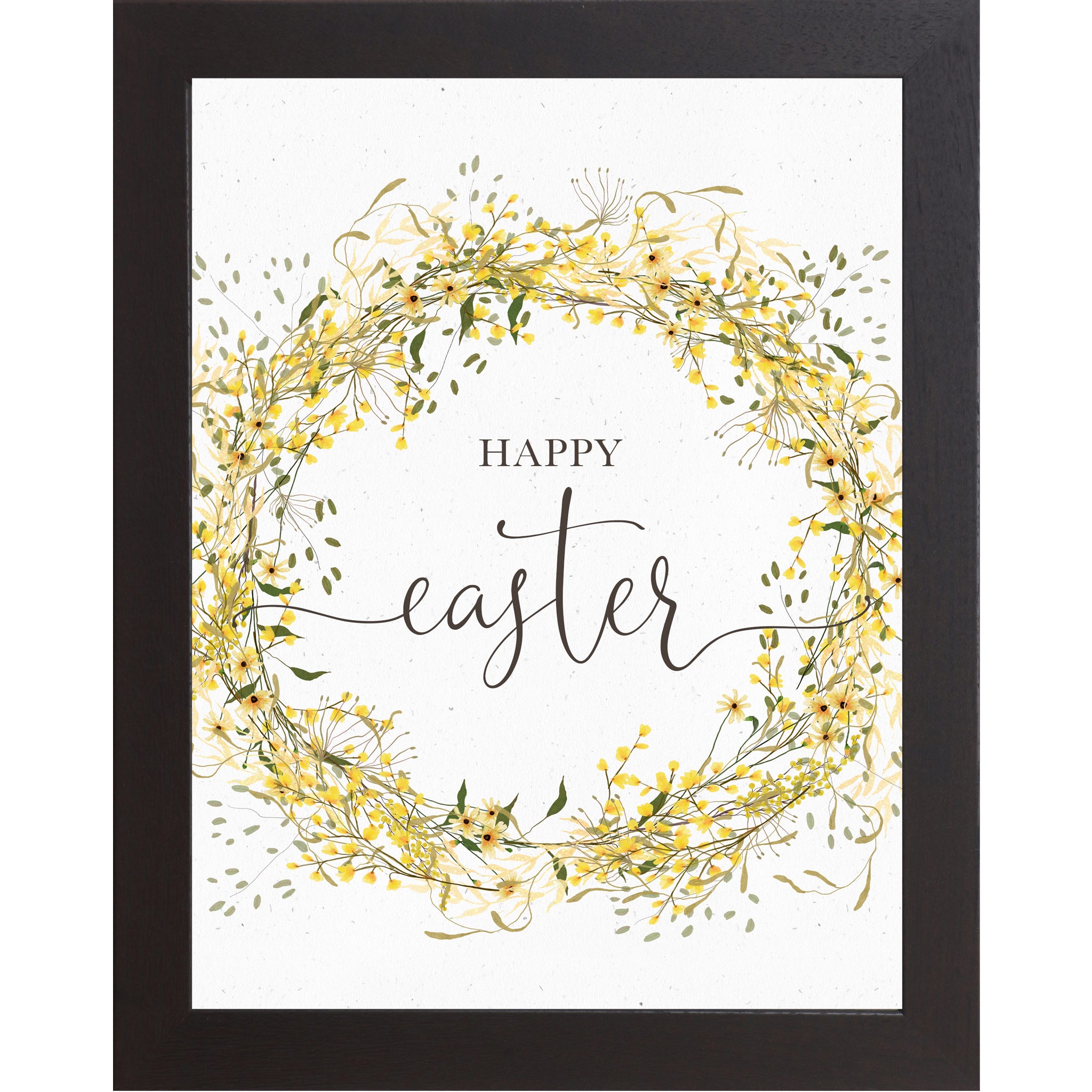 Happy Easter Wall Art – Yellow Floral Wreath Spring Decor (SB133)