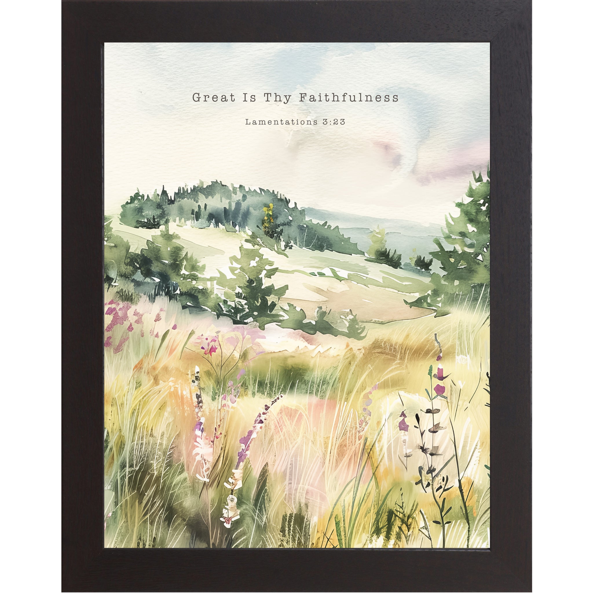 Great Is Thy Faithfulness Framed Wall Art – Lamentations 3:23 Watercolor Meadow (SB143)