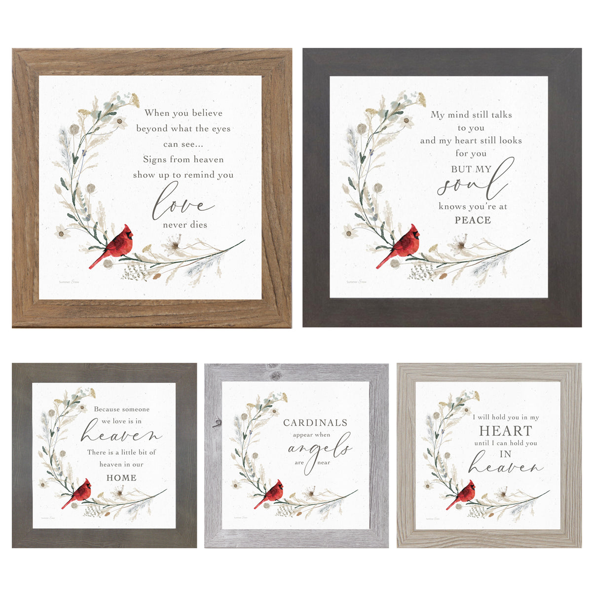 Cardinal sympathy wall art featuring a red cardinal with memorial and remembrance quotes, framed bereavement decor for loss and comfort