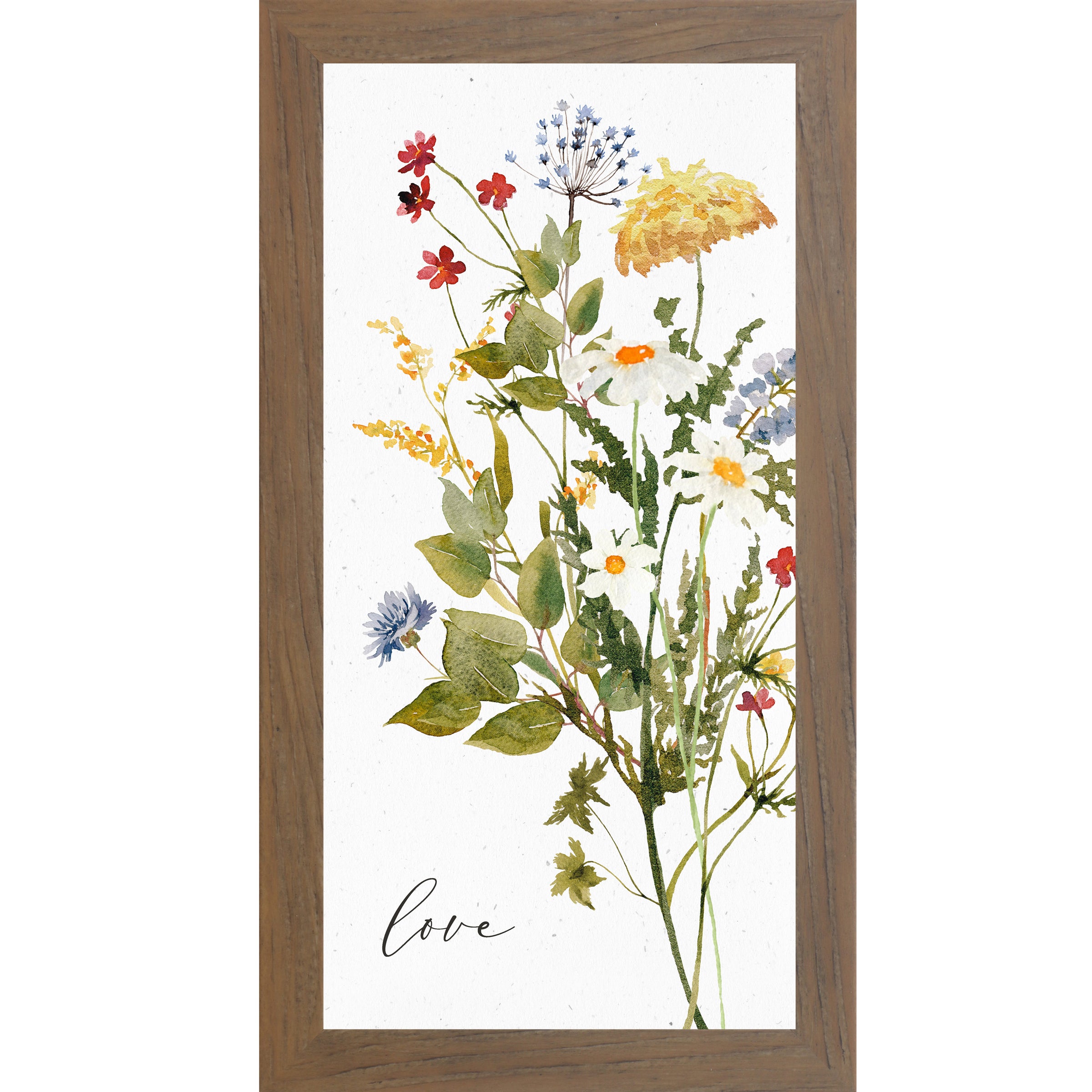 Framed floral wall art with soft spring greenery and optional inspirational words, calming horizontal home decor