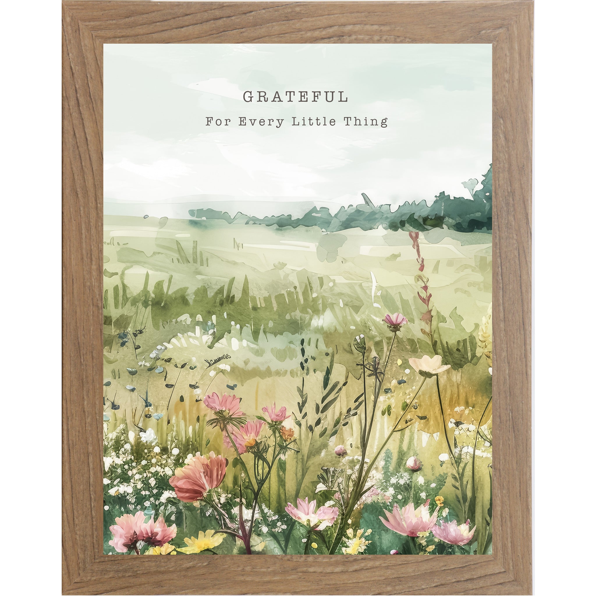 Grateful for Every Little Thing Framed Wall Art – Soft Watercolor Meadow Decor (SB141)