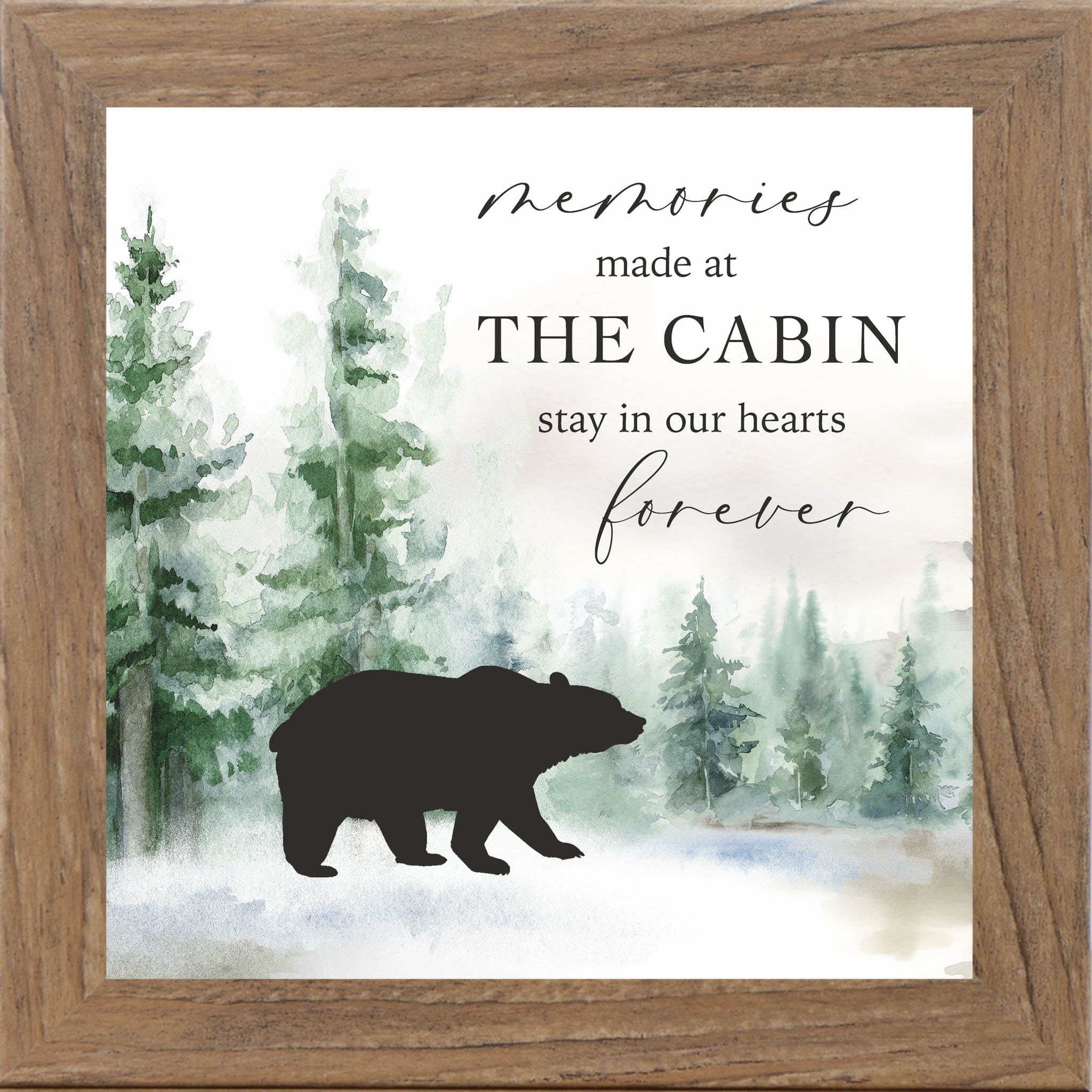 Memories Made at the Cabin – Framed Cabin Wall Art with Bear & Woodland Scene (SN139) - Summer Snow Art