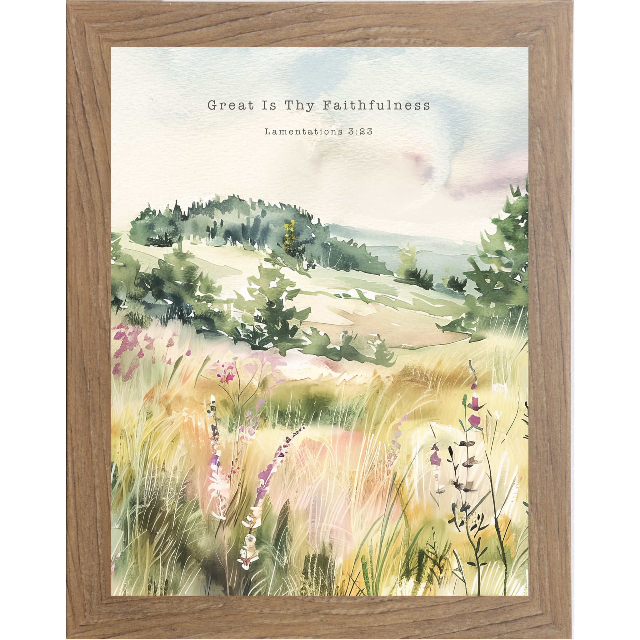 Great Is Thy Faithfulness Framed Wall Art – Lamentations 3:23 Watercolor Meadow (SB143)