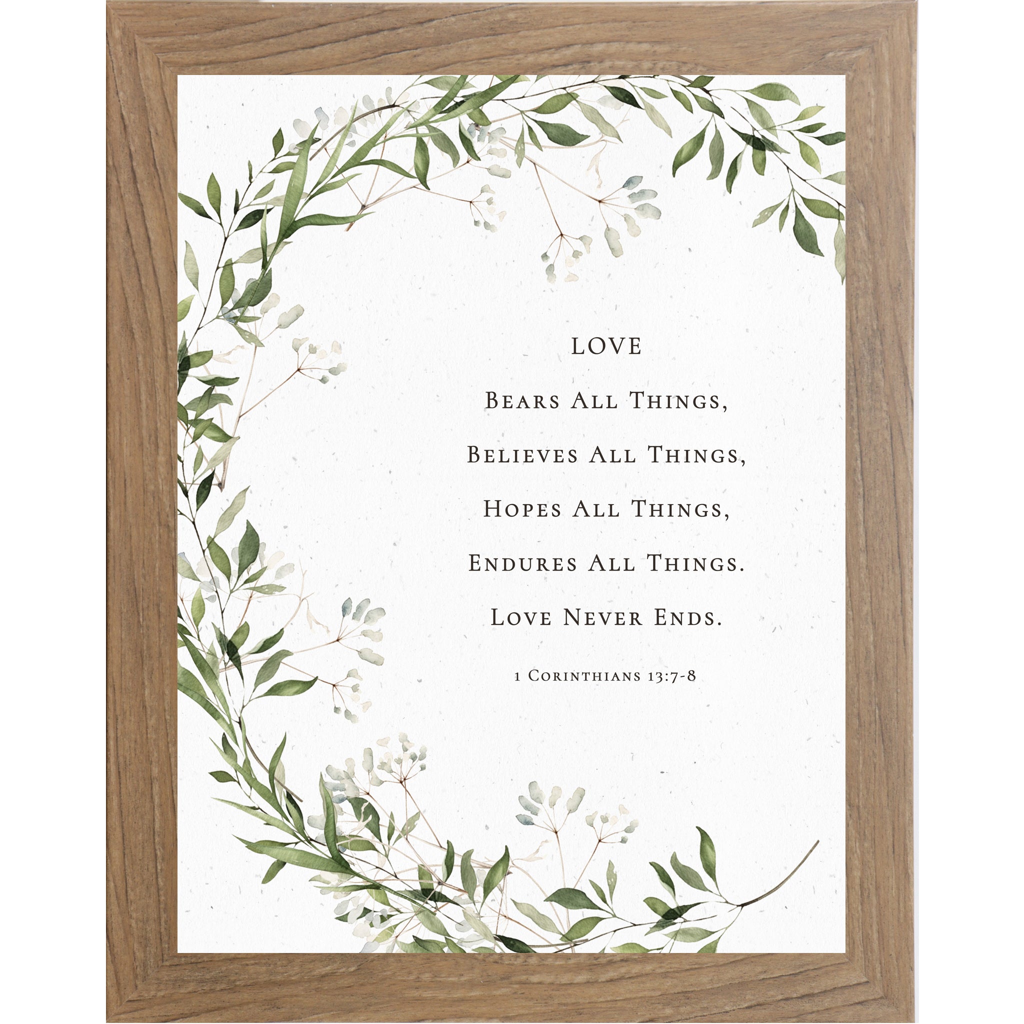 Love Bears All Things Wall Art – Floral Scripture Decor, 1 Corinthians 13 Art (SB151)