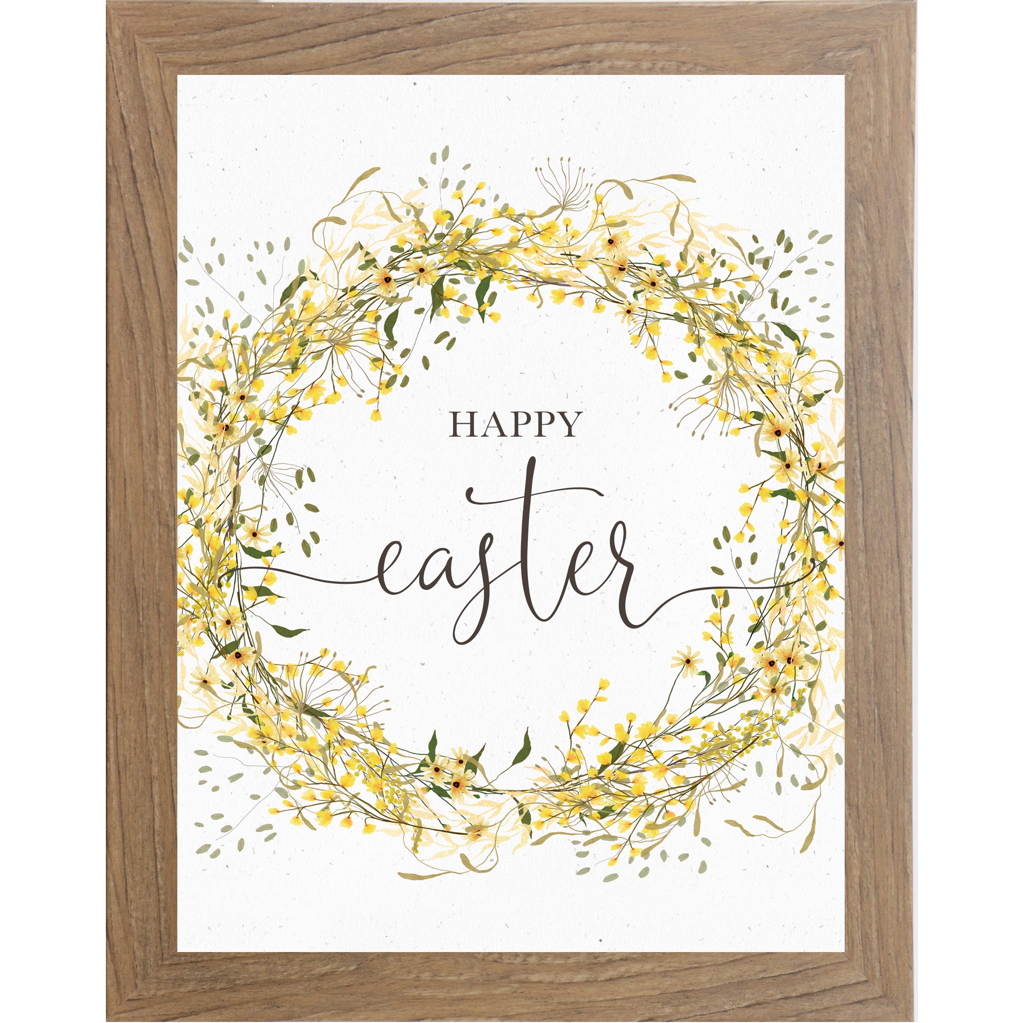 Happy Easter Wall Art – Yellow Floral Wreath Spring Decor (SB133)