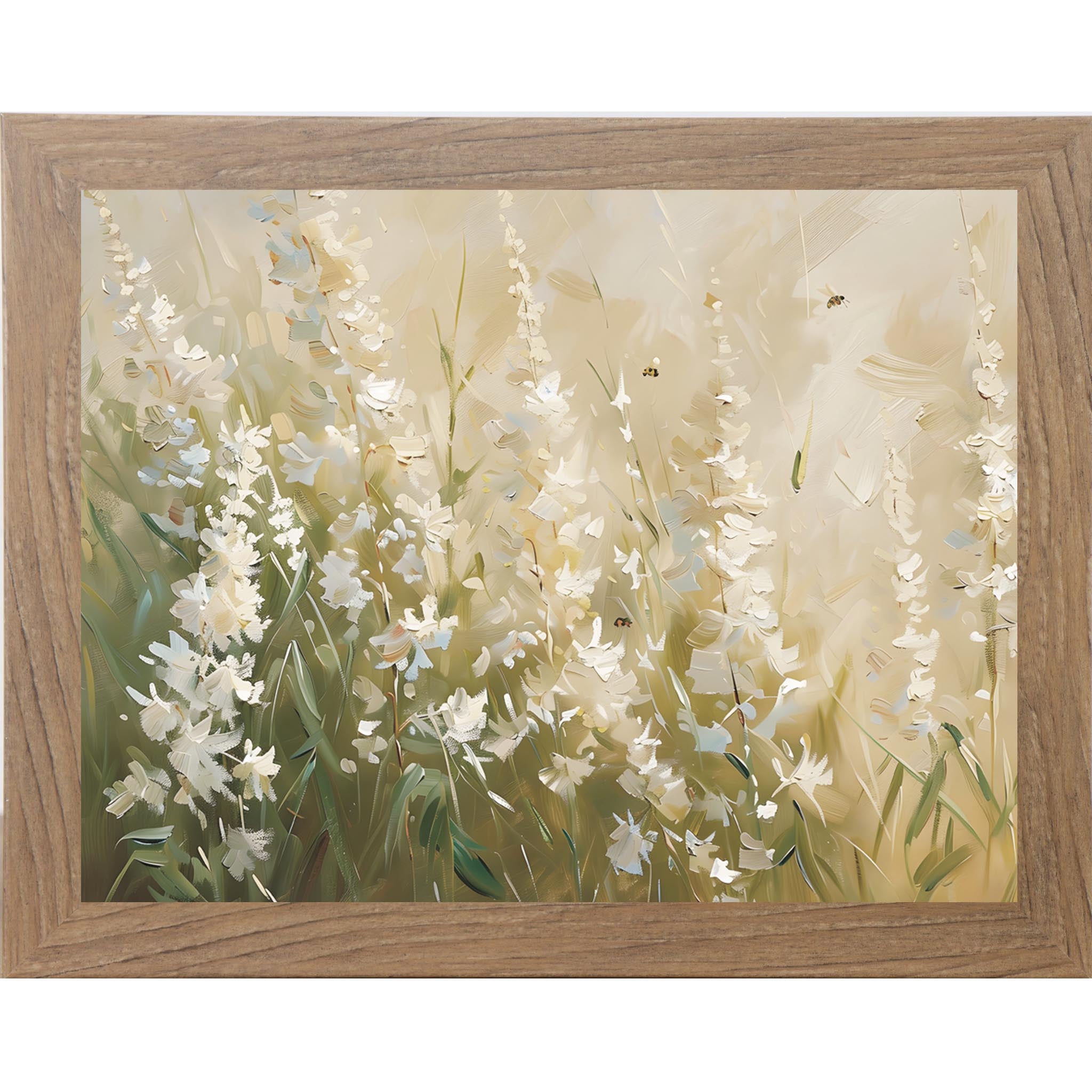 Soft Floral Field Wall Art – Neutral Botanical Framed Decor (SB146) - Summer Snow Art
