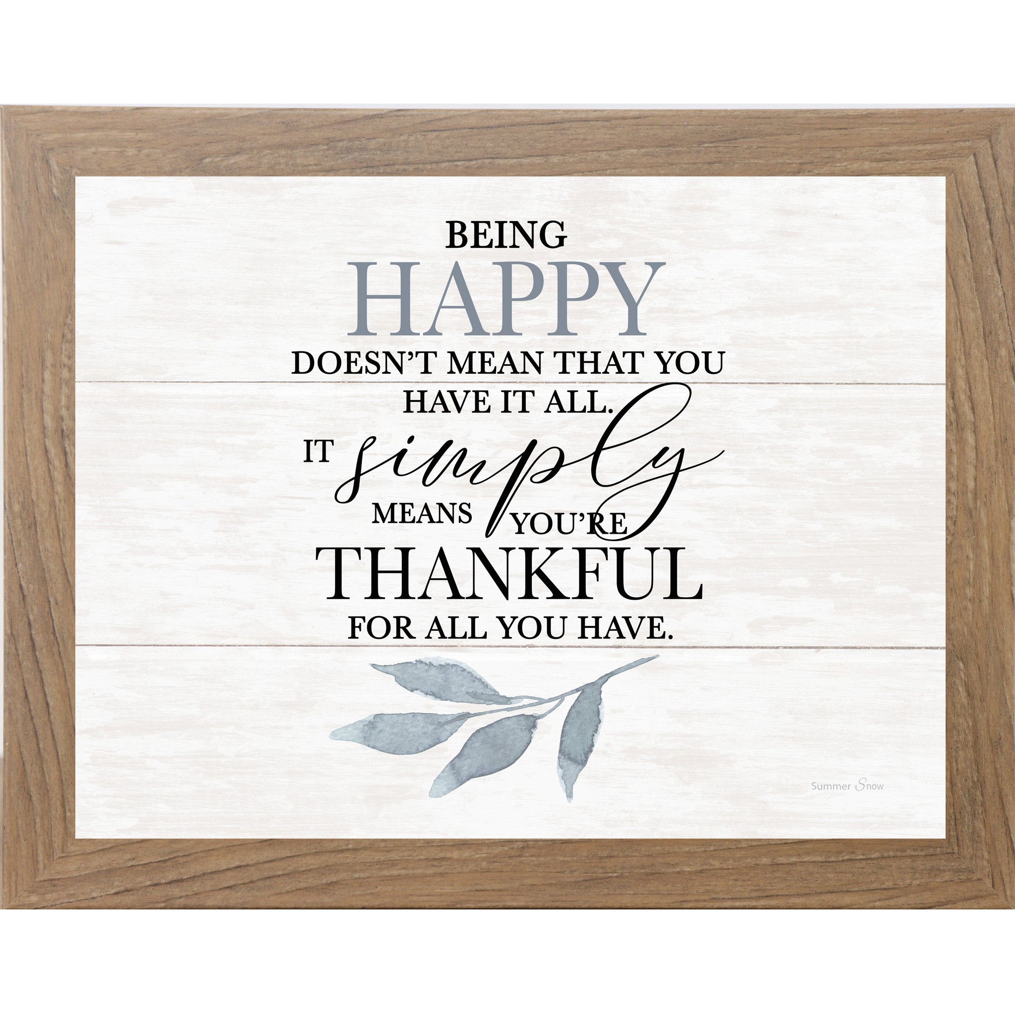 Being Happy – Thankful Quote Framed Wall Art | Gratitude Decor on White Slatted Wood | SS131