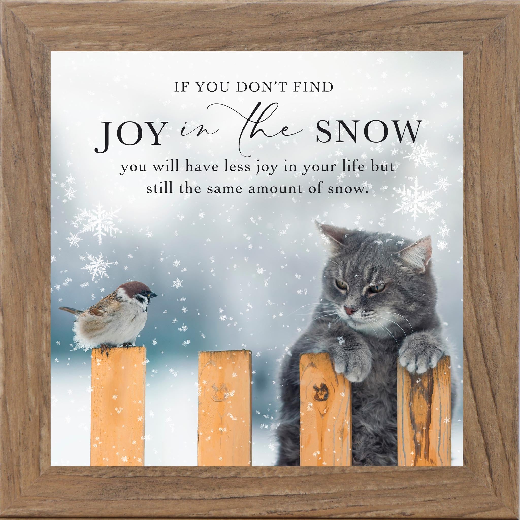 Joy in the Snow Wall Art – Winter Cat and Bird Quote Decor with Snowfall Humor (SN45) - Summer Snow Art