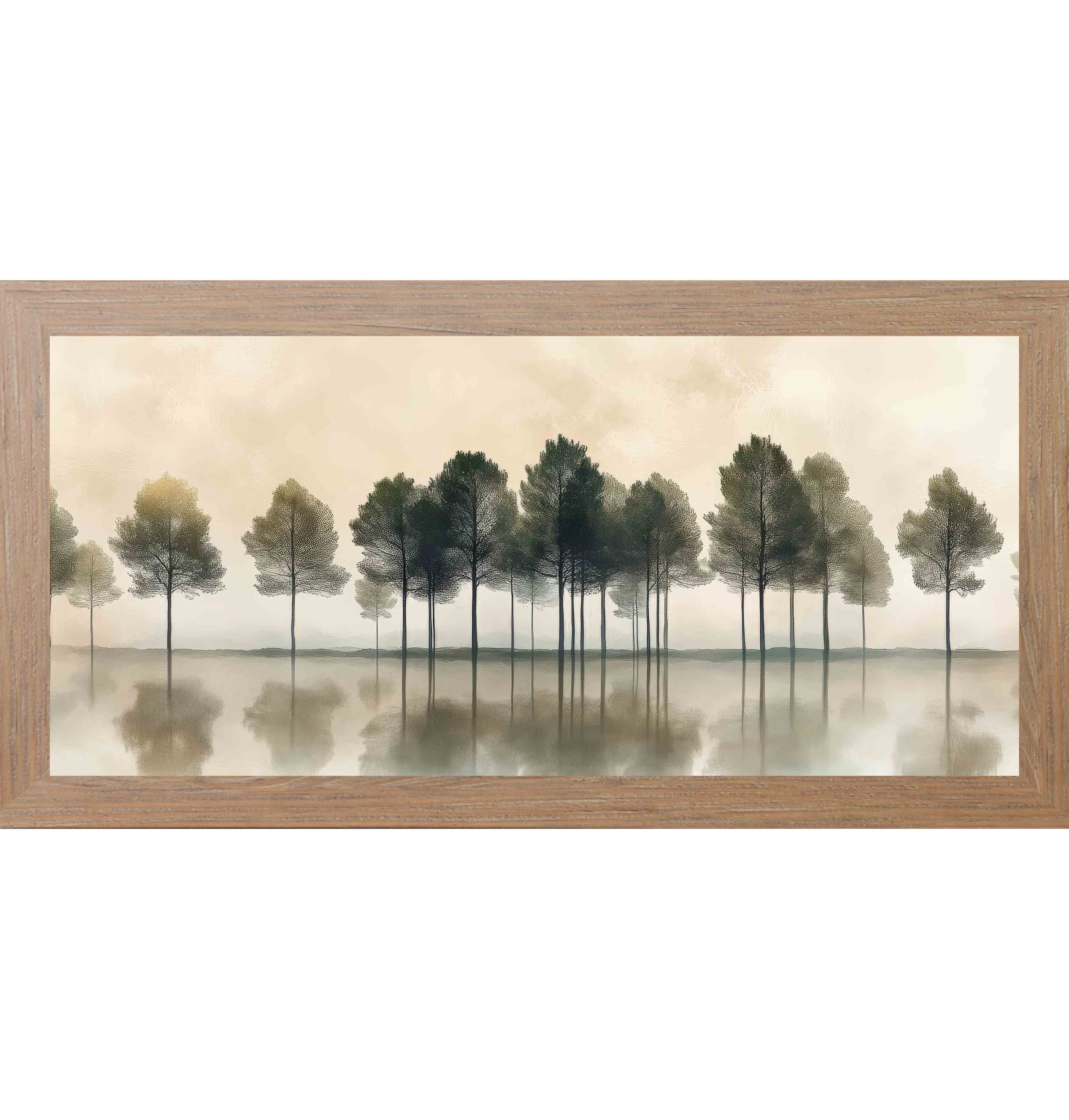 Misty Trees Reflections – Calm Landscape Wall Art with Water Reflection, Neutral Nature Decor (SB738) - Summer Snow Art
