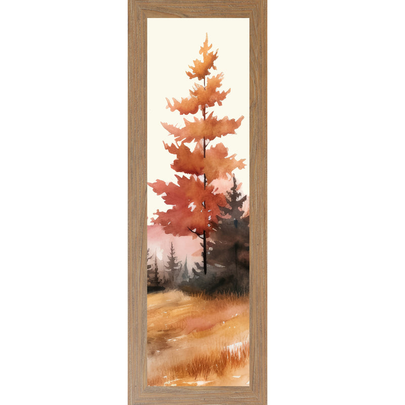 Autumn Pine Watercolor Wall Art – Bold Fall Tree Narrow Portrait Decor ...