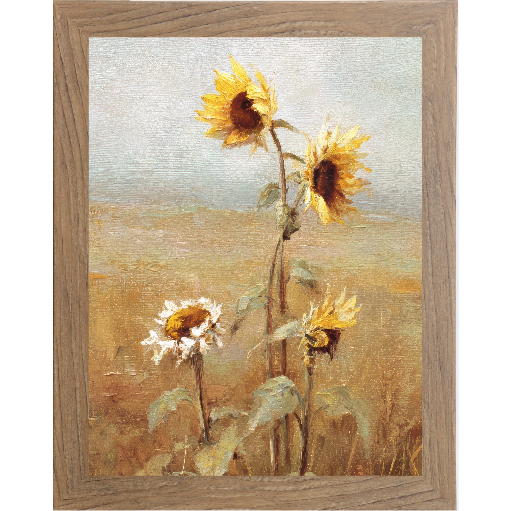 Sunflower Field Wall Art – Oil Painting Style Floral Farmhouse