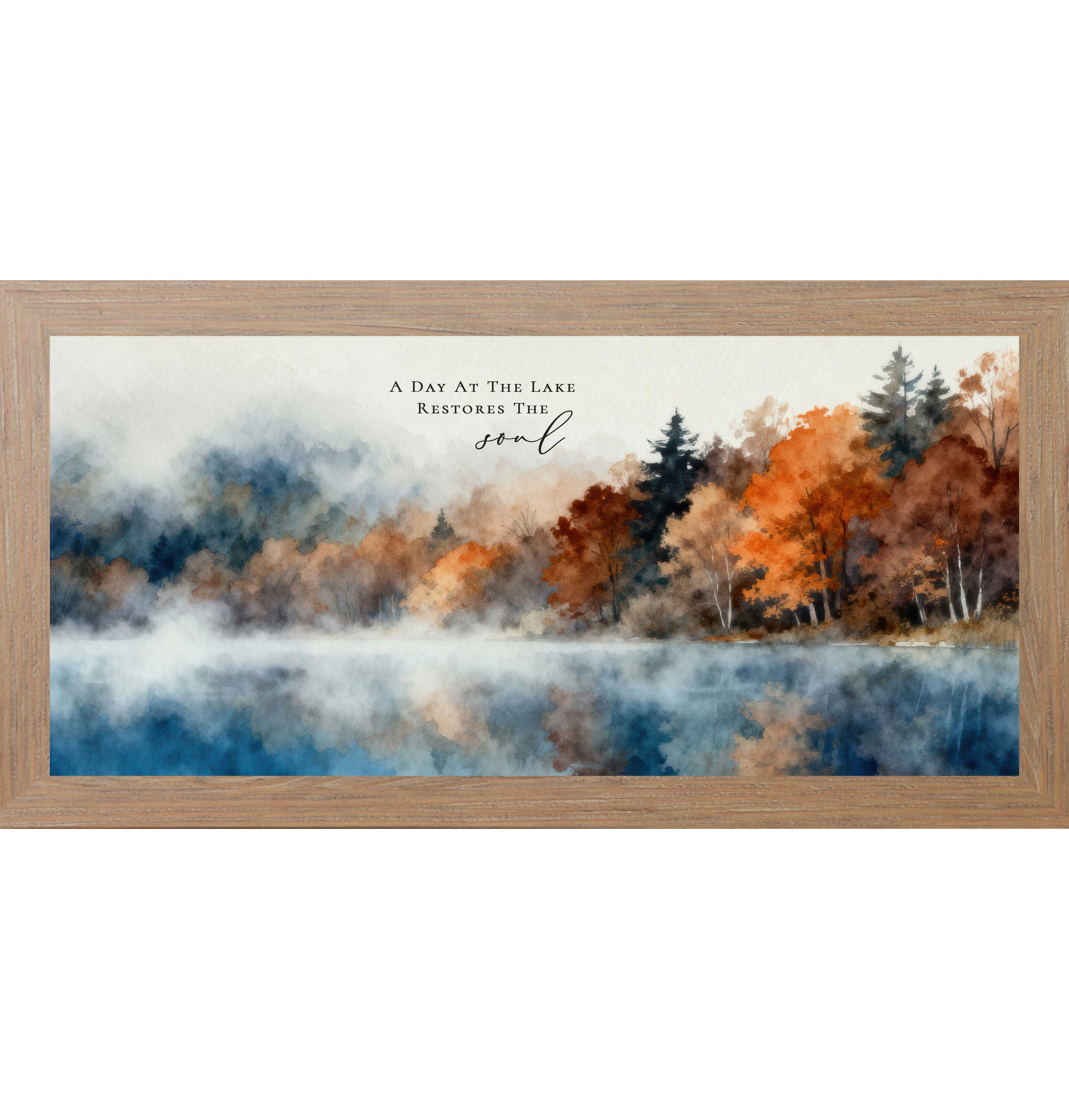 A Day At The Lake Restores The Soul – Framed Lake Wall Art with Quote, Wide Horizontal Nature Decor (SB744)
