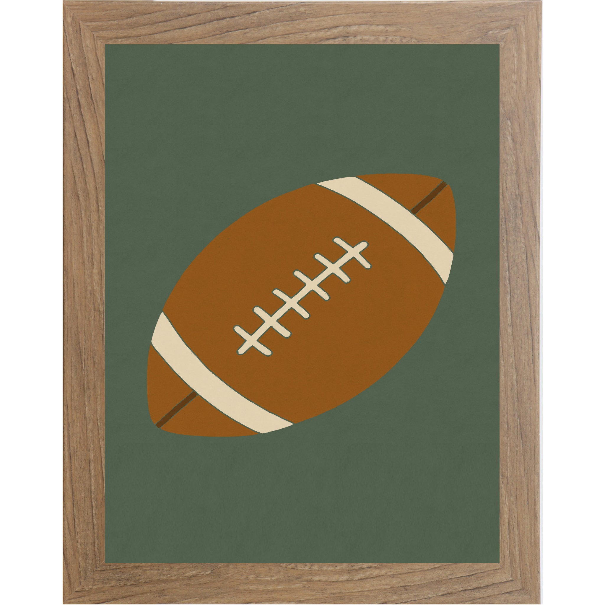 Farmtable color framed Minimalist football wall art featuring a classic football illustration on a green background in a framed design for boys room sports decor