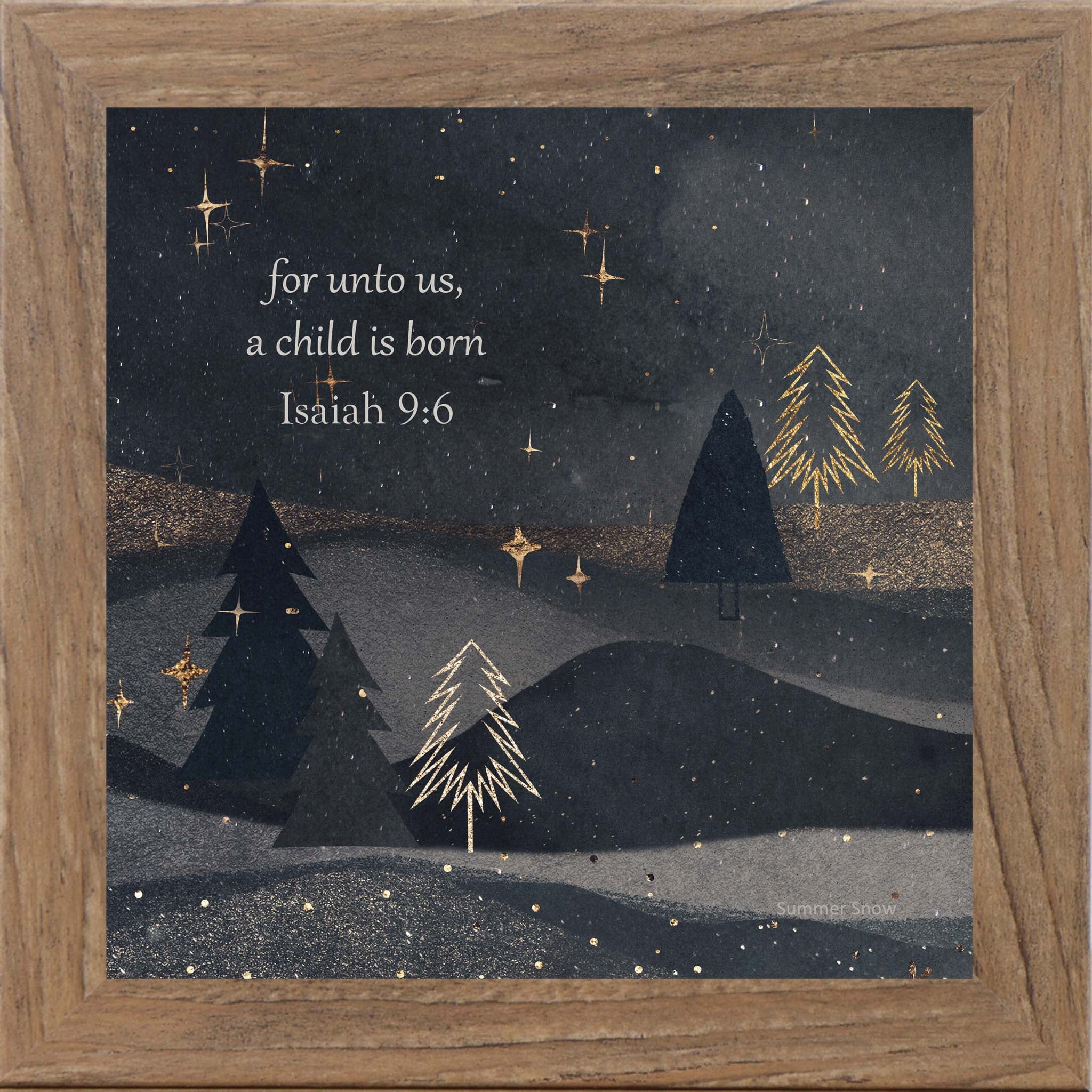 For Unto Us a Child Is Born – Isaiah 96 Christmas Scripture Wall Art, Christian Night Sky Decor SA82