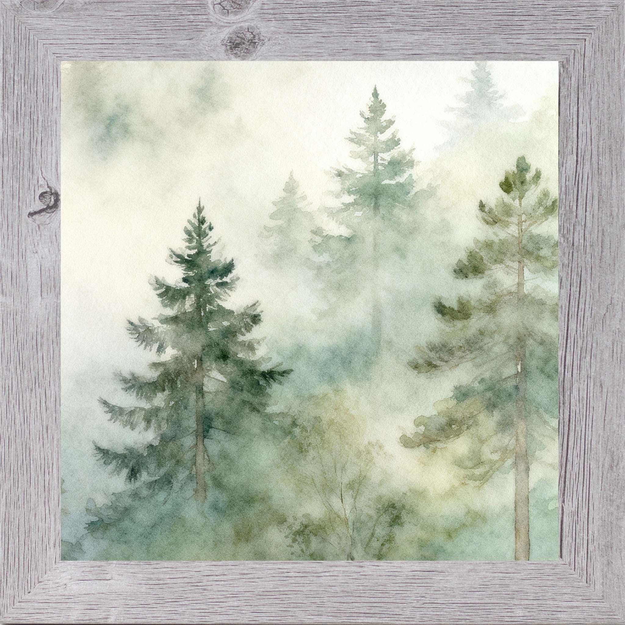 Misty Forest Trees – Calm Woodland Wall Art, Neutral Nature Decor, Framed Square Art (SB300) - Summer Snow Art