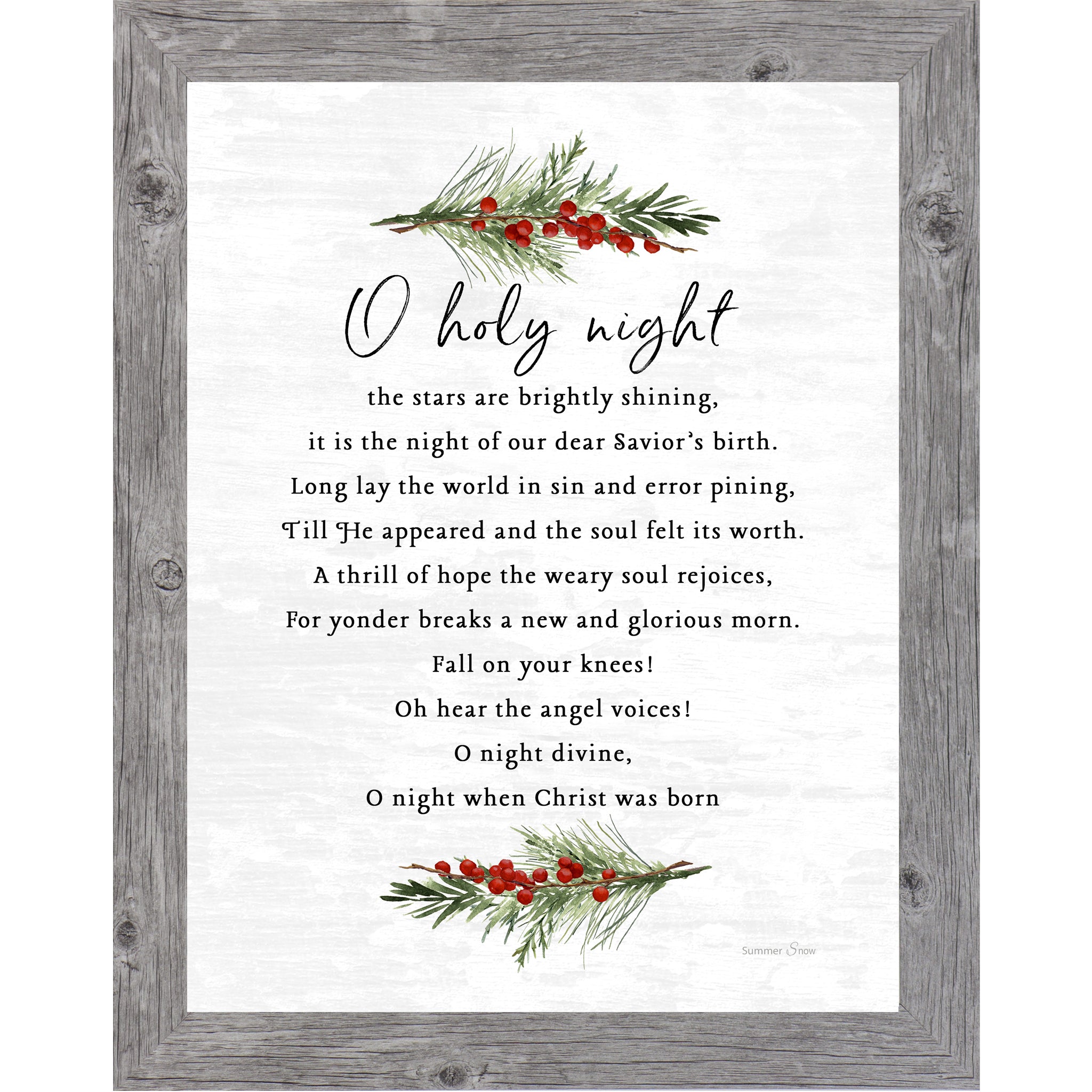 O Holy Night Christmas Hymn Wall Art – O Night Divine Christian Holiday Decor SA338