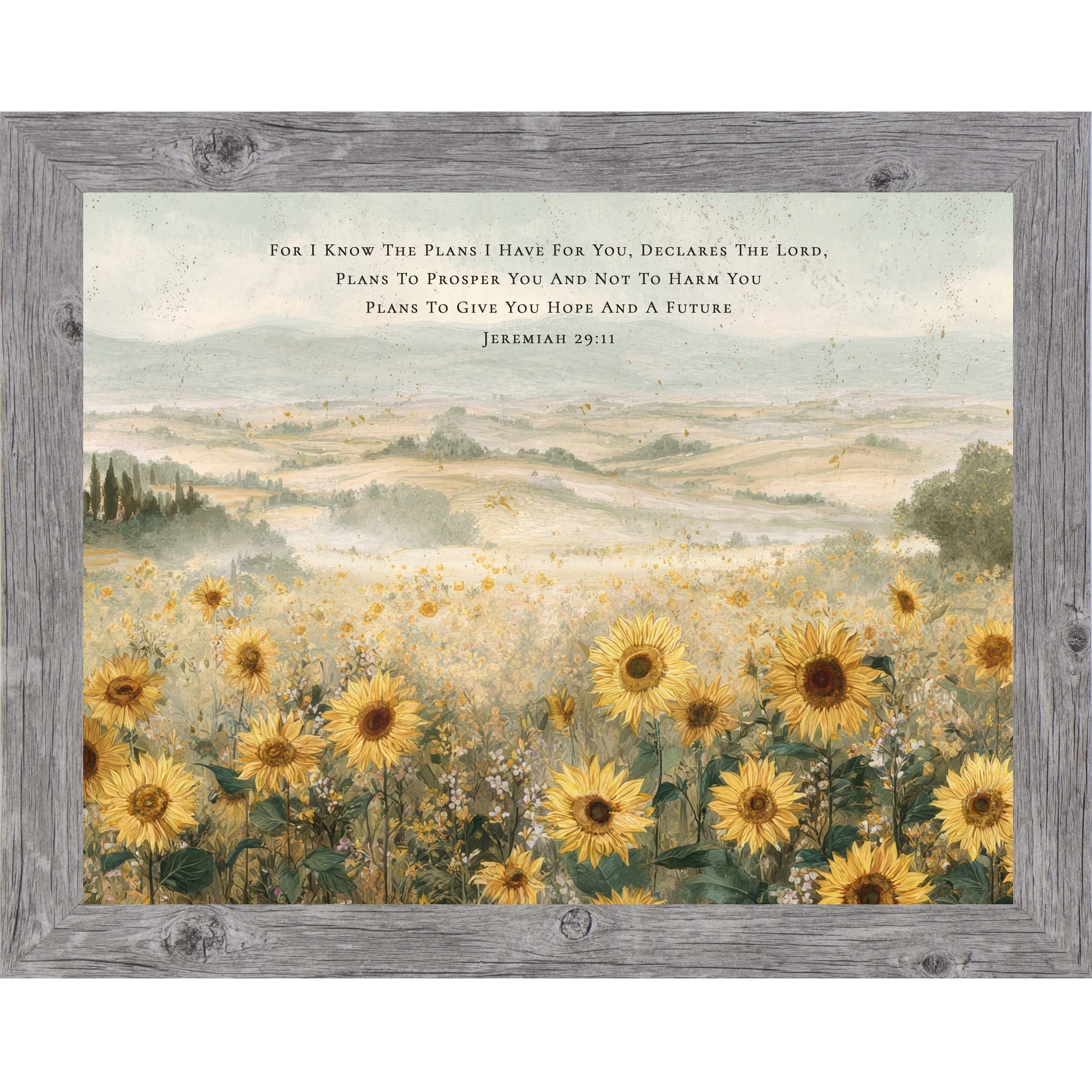 Sunflowers of Hope and a Future – Jeremiah 2911 Framed Wall Art, Christian Sunflower Landscape Decor (SB164) - Summer Snow Art