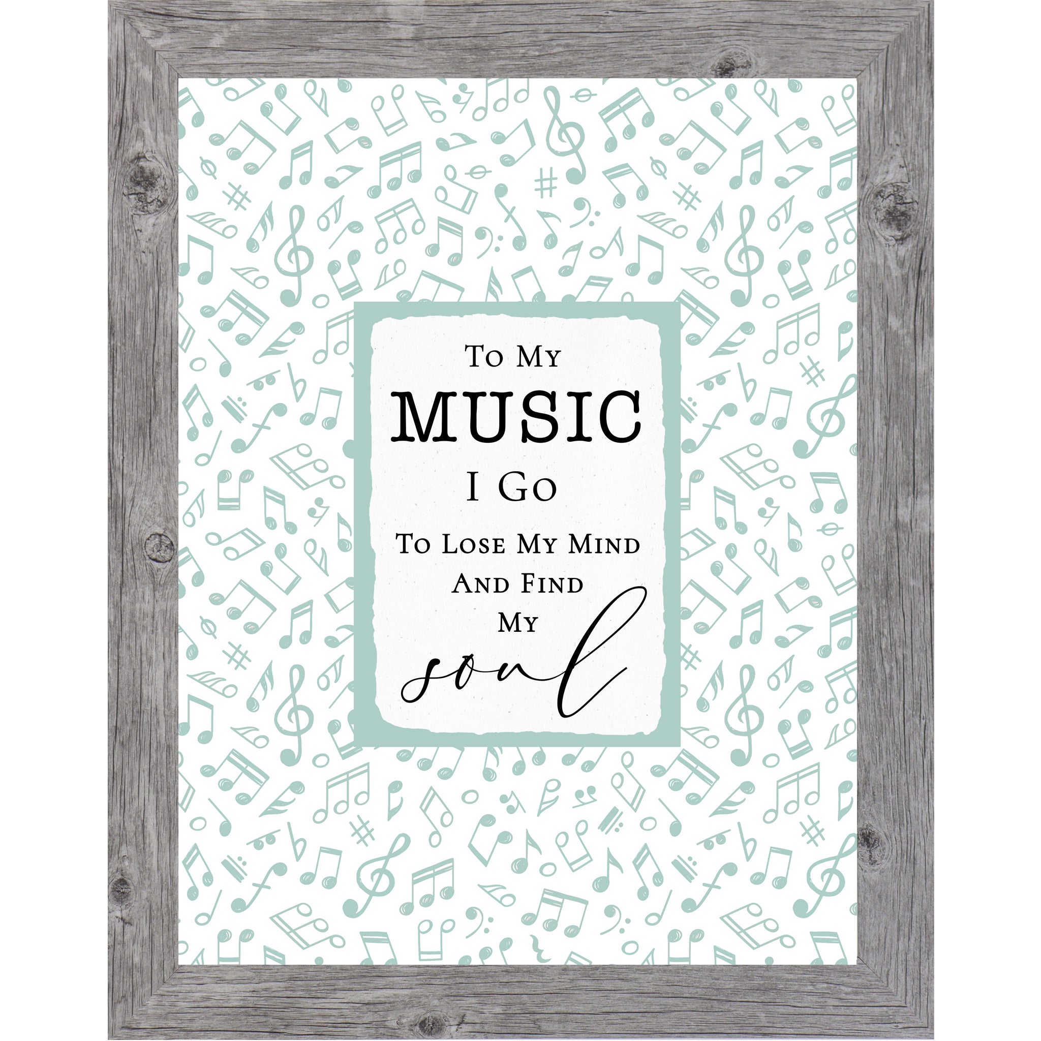 Gray color frame music quote wall art framed decor to my music i go to lose my mind and find my soul musical notes background inspirational music room wall decor framed artwork