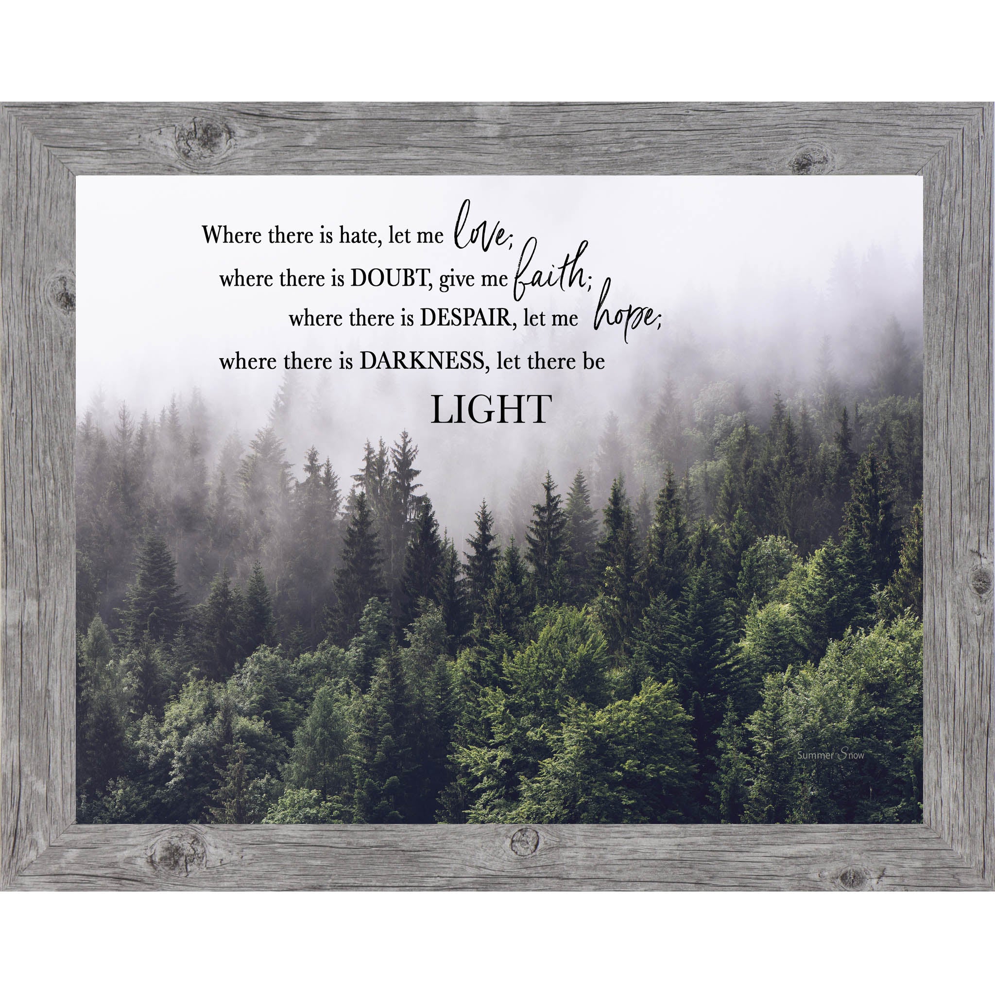Where There Is Hate Let Me Love – Inspirational Christian Wall Art, Peace & Faith Decor, Framed Woodland Art (SS120)
