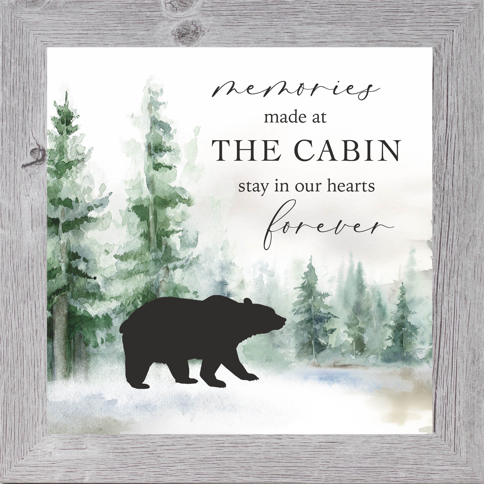 Memories Made at the Cabin – Framed Cabin Wall Art with Bear & Woodland Scene (SN139) - Summer Snow Art