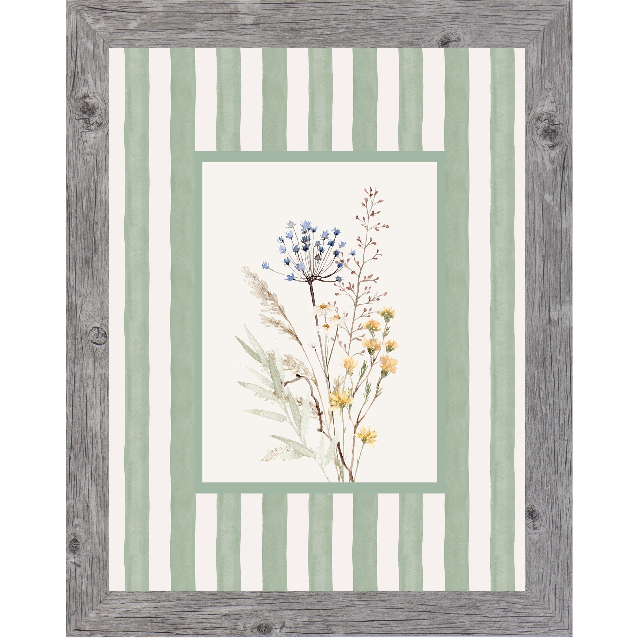 Striped Floral Spring Wall Art – No Words Pastel Framed Art for Everyday Home Decor (SB122)