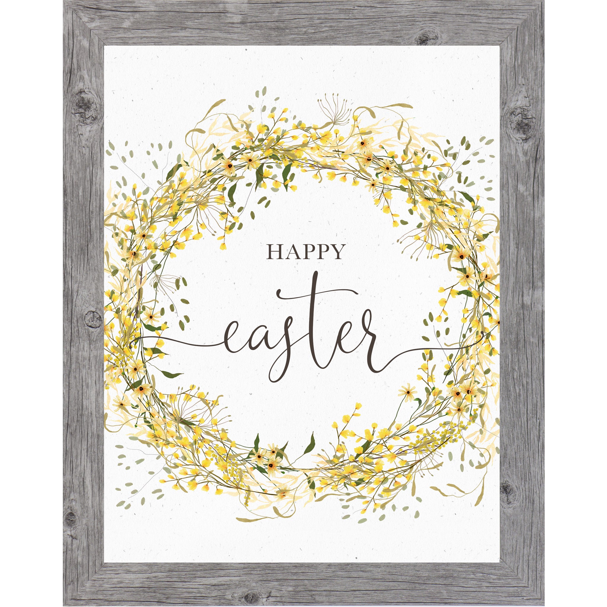 Happy Easter Wall Art – Yellow Floral Wreath Spring Decor (SB133)