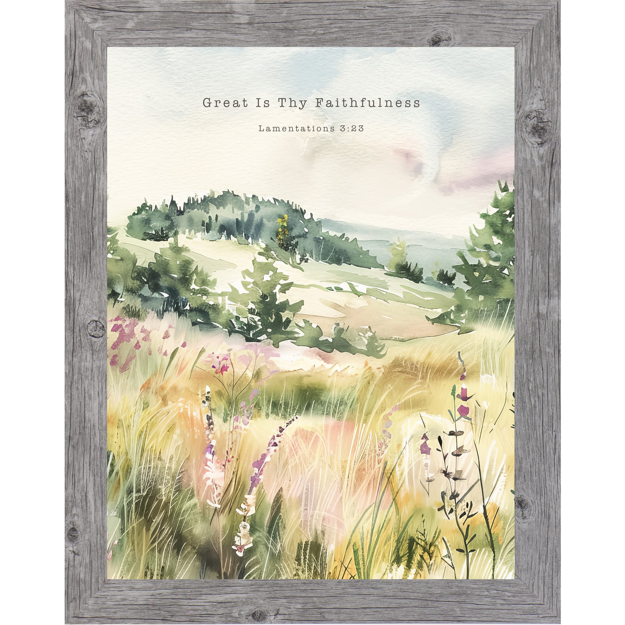 Great Is Thy Faithfulness Framed Wall Art – Lamentations 3:23 Watercolor Meadow (SB143)