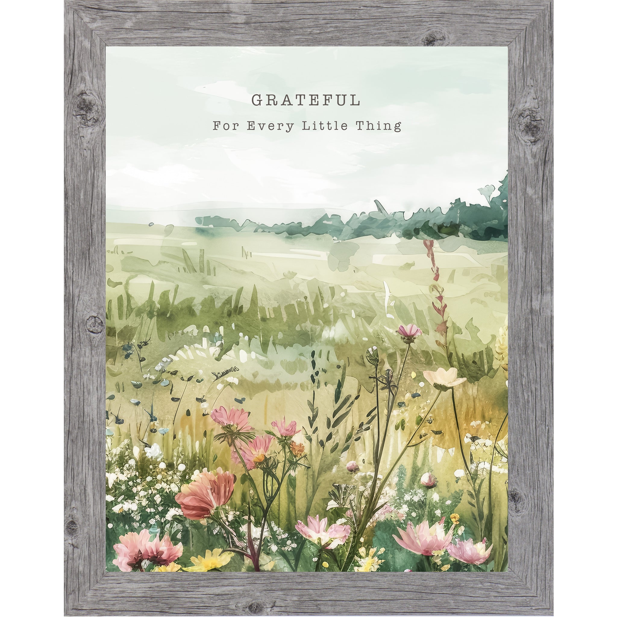 Grateful for Every Little Thing Framed Wall Art – Soft Watercolor Meadow Decor (SB141)