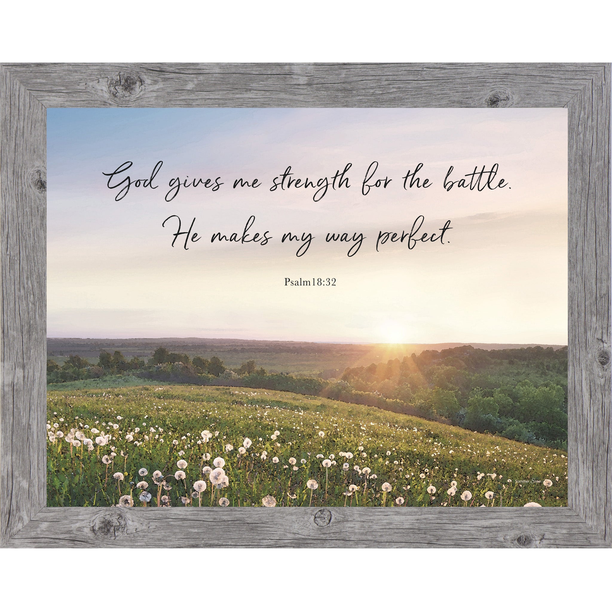 God Gives Me Strength – Christian Encouragement Wall Art | Psalm 18:32 Framed Landscape Decor (SS248)