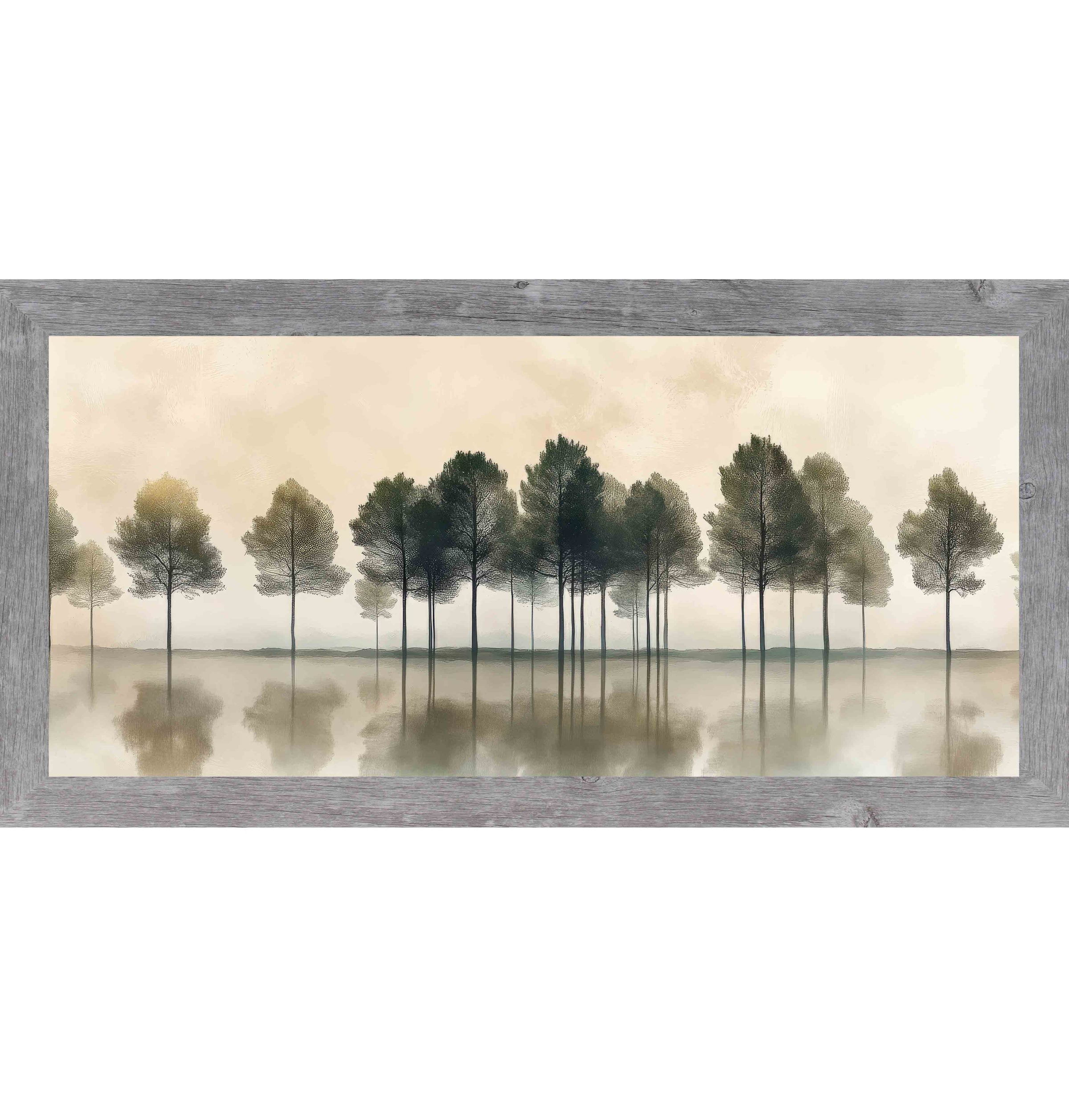 Misty Trees Reflections – Calm Landscape Wall Art with Water Reflection, Neutral Nature Decor (SB738) - Summer Snow Art