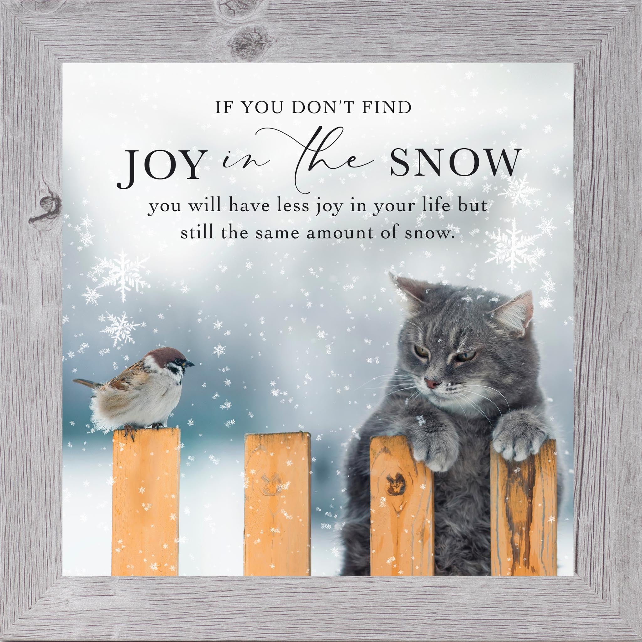 Joy in the Snow Wall Art – Winter Cat and Bird Quote Decor with Snowfall Humor (SN45) - Summer Snow Art