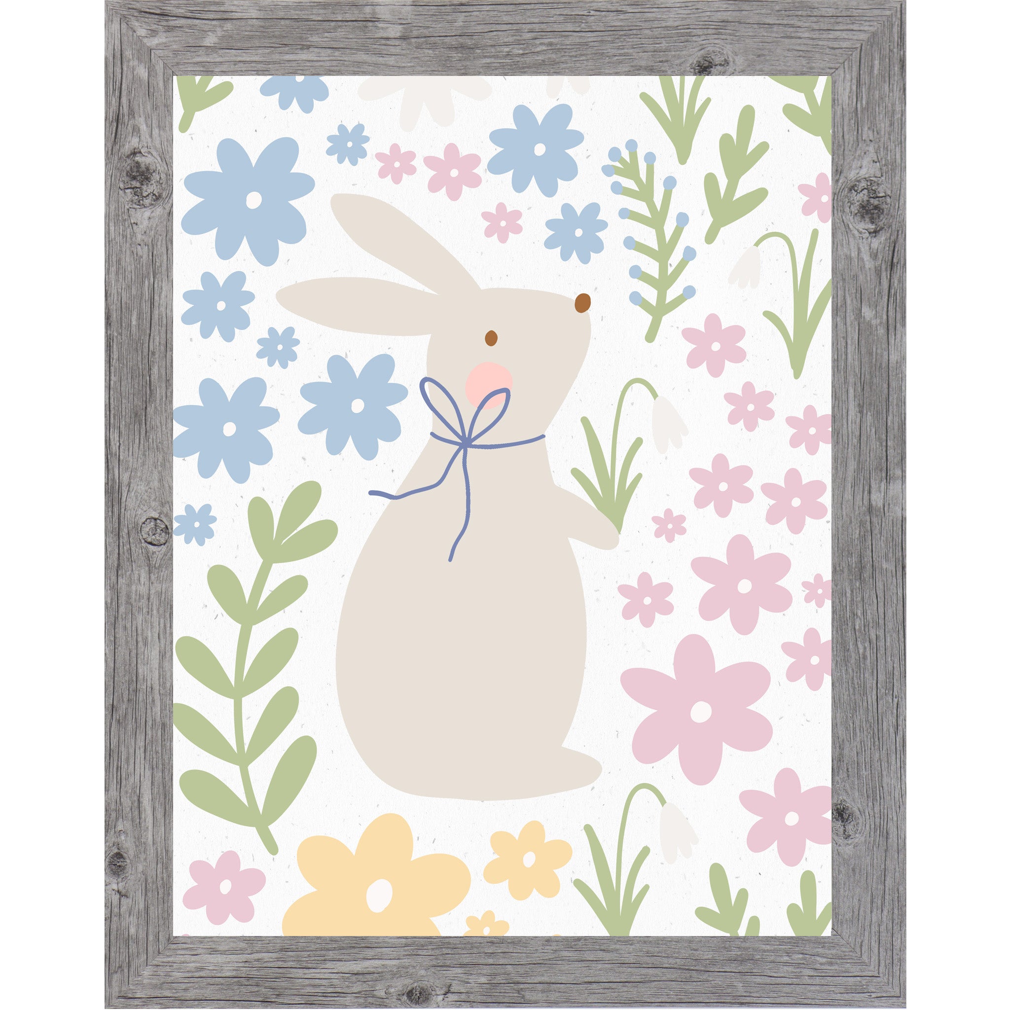 Whimsical Spring Bunny Framed Wall Art – Pastel Floral Nursery & Everyday Home Decor (SB120)