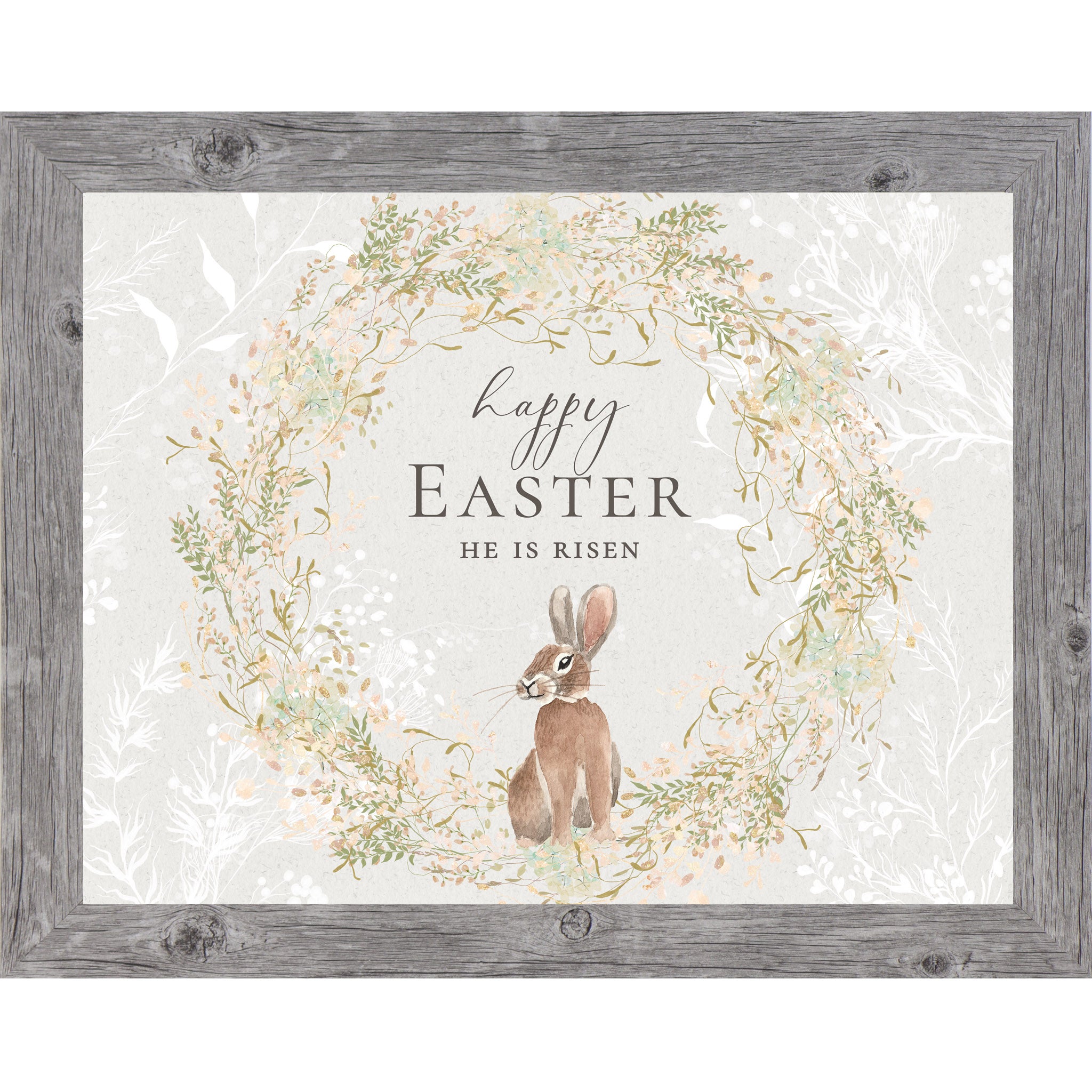 Happy Easter Bunny Wall Art – He Is Risen Floral Wreath (SB132)