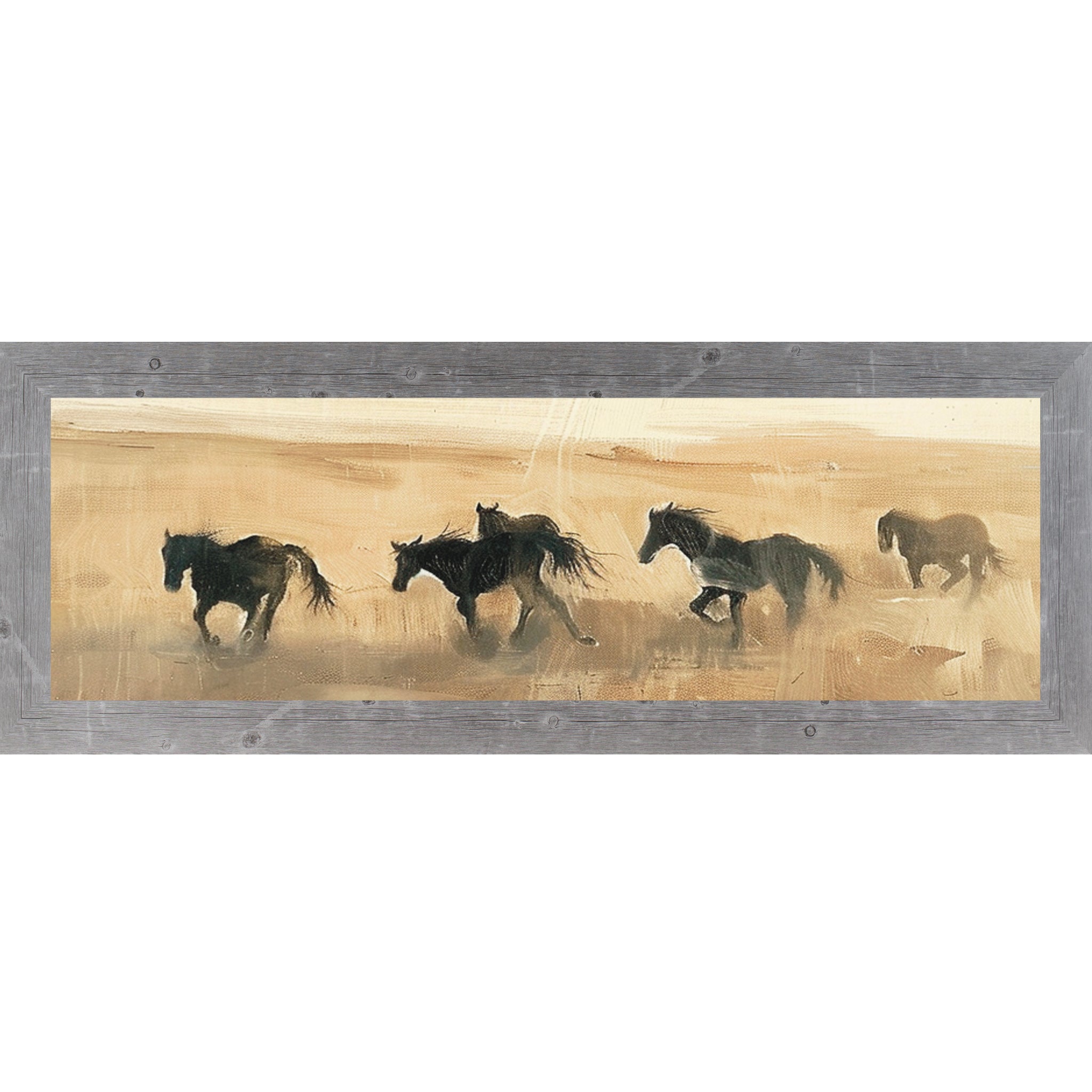 Wild Horses Running at Sunset – Wide Framed Horse Wall Art, Neutral Western Decor (ZS101) - Summer Snow Art