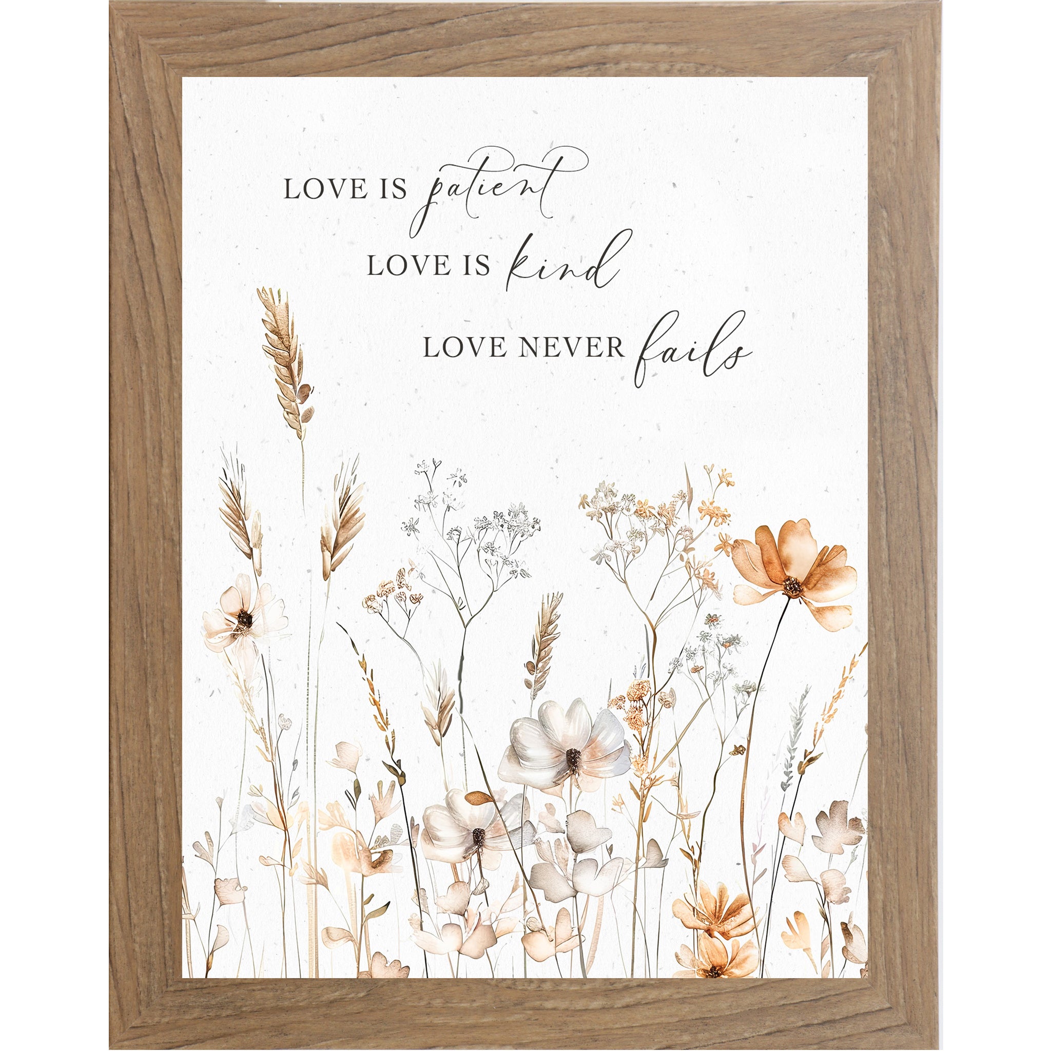 Love Is Patient Love Is Kind Love Never Fails Framed Wall Art – Vertical Floral Scripture Decor (SN399)