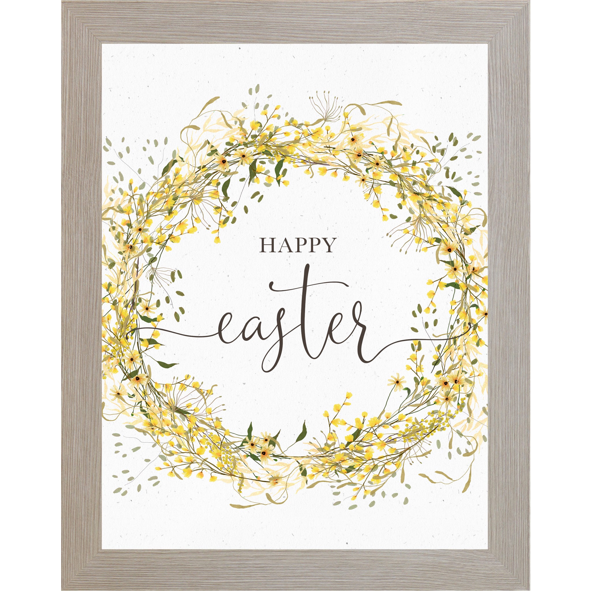 Happy Easter Wall Art – Yellow Floral Wreath Spring Decor (SB133)