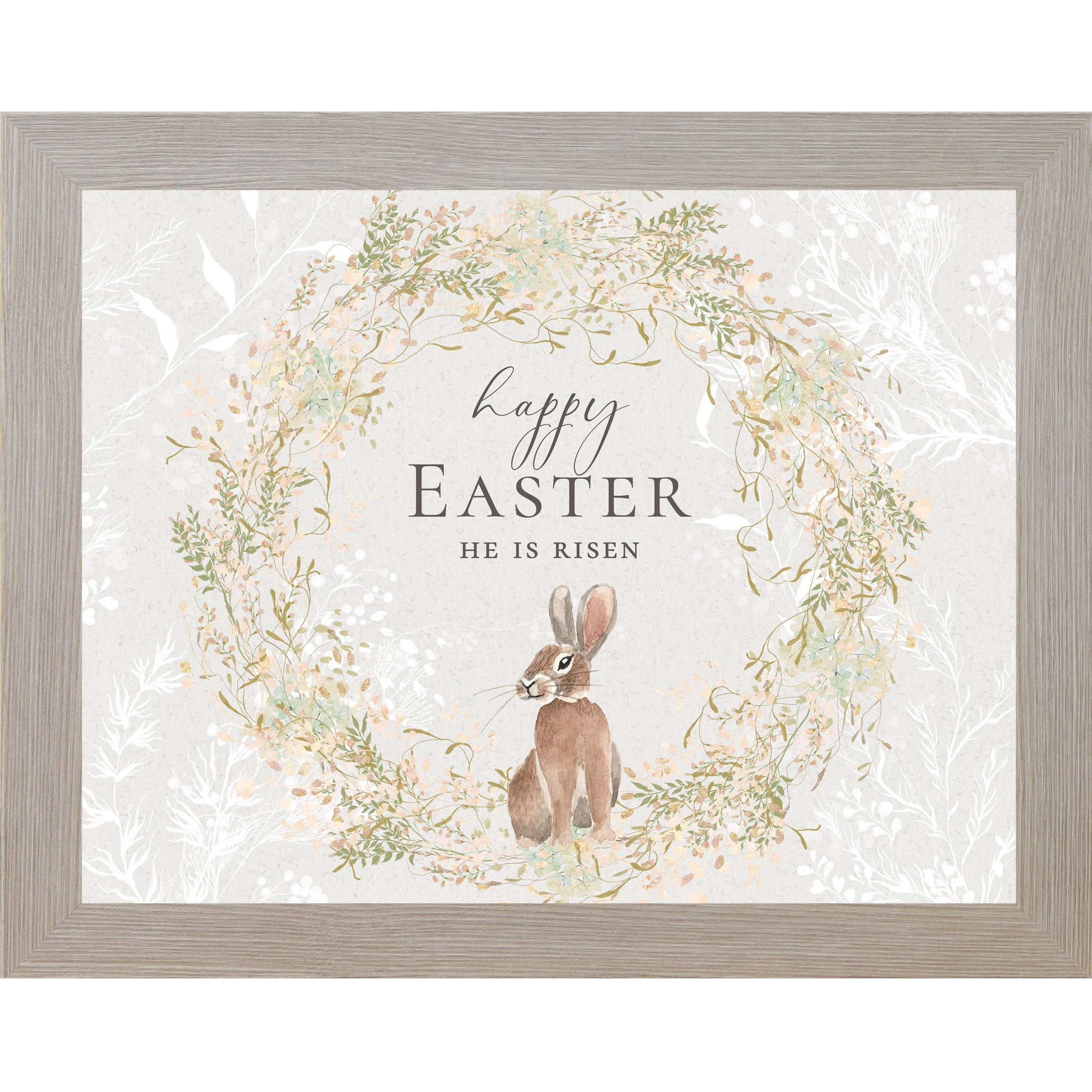Happy Easter Bunny Wall Art – He Is Risen Floral Wreath (SB132)