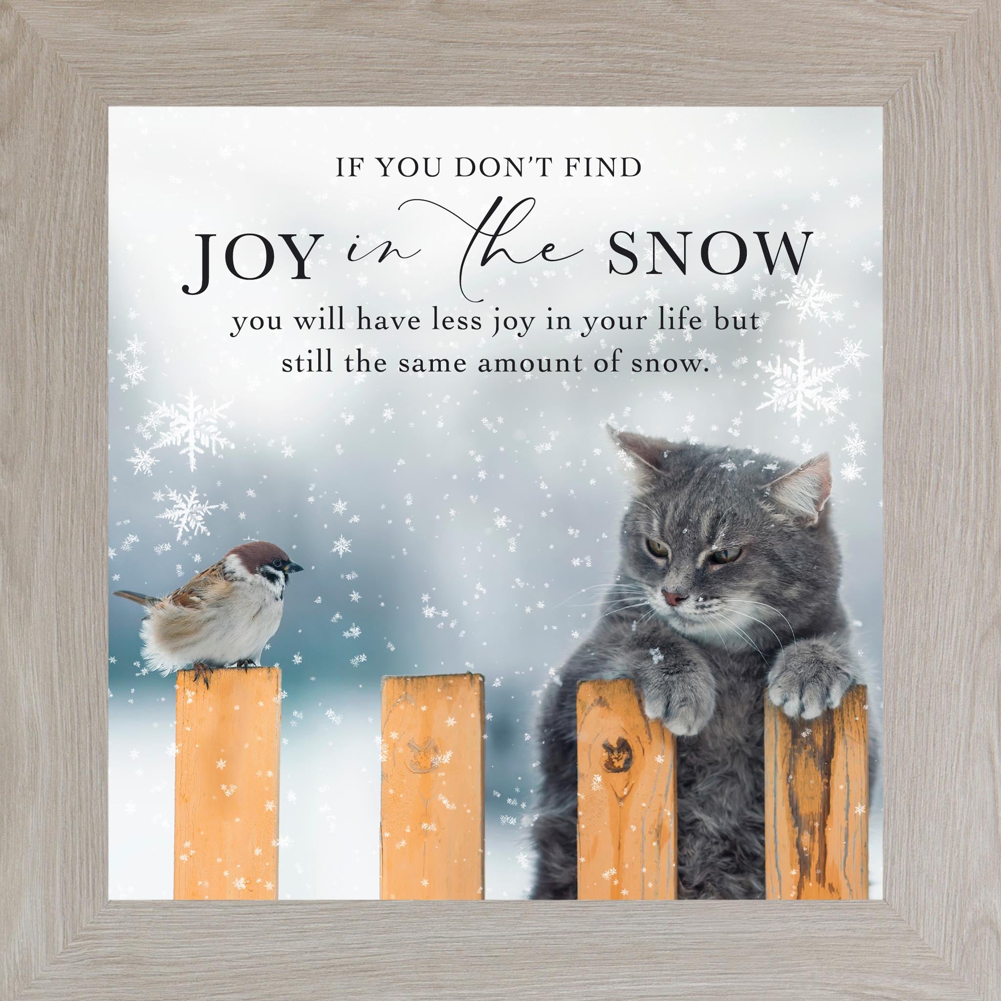 Joy in the Snow Wall Art – Winter Cat and Bird Quote Decor with Snowfall Humor (SN45) - Summer Snow Art