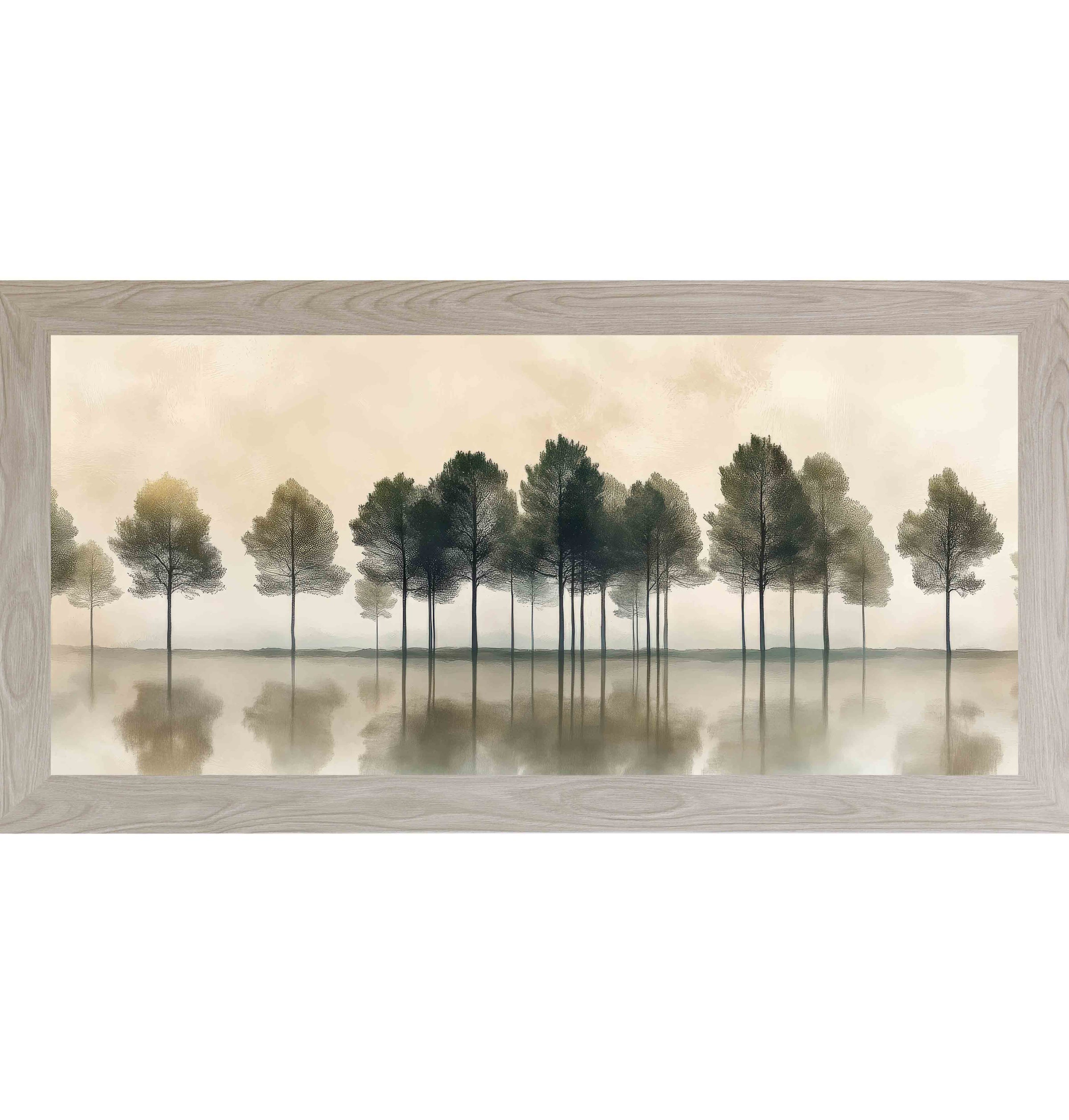 Misty Trees Reflections – Calm Landscape Wall Art with Water Reflection, Neutral Nature Decor (SB738) - Summer Snow Art