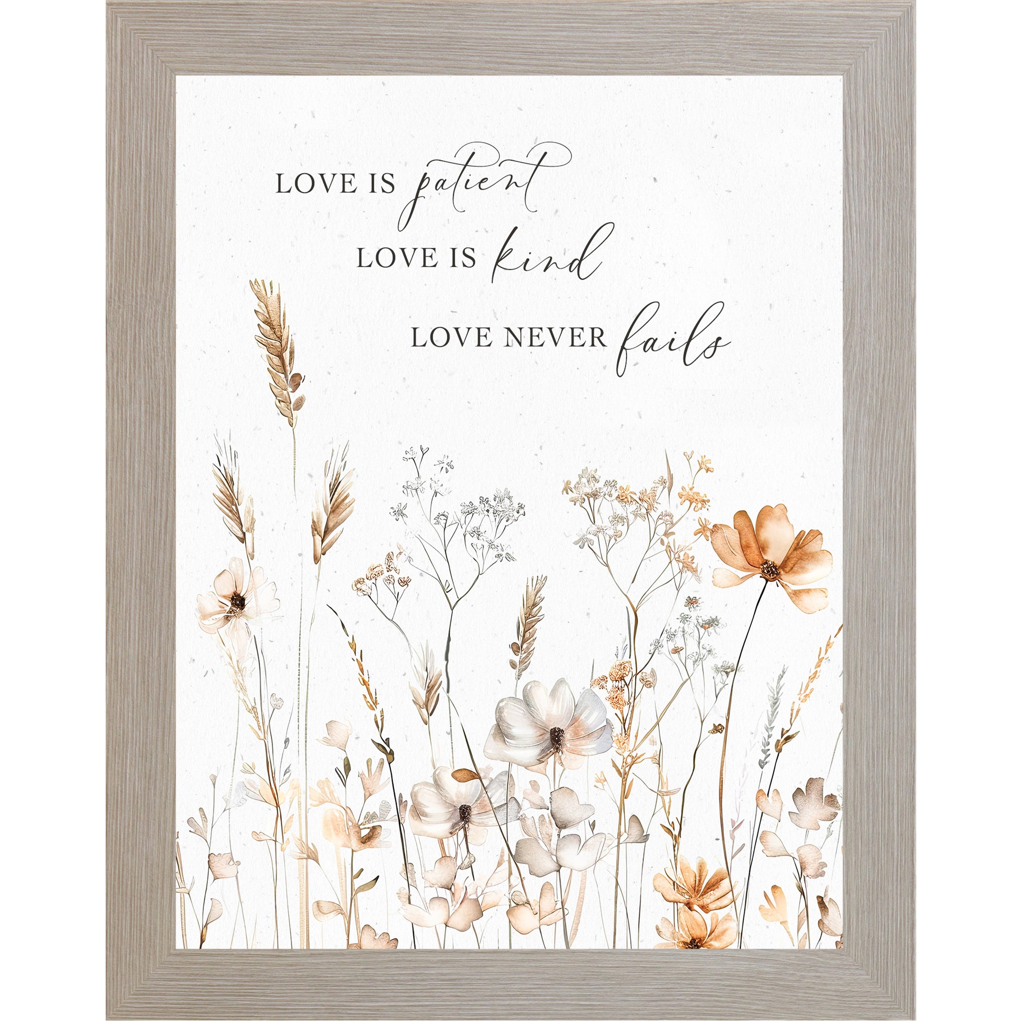 Love Is Patient Love Is Kind Love Never Fails Framed Wall Art – Vertical Floral Scripture Decor (SN399)