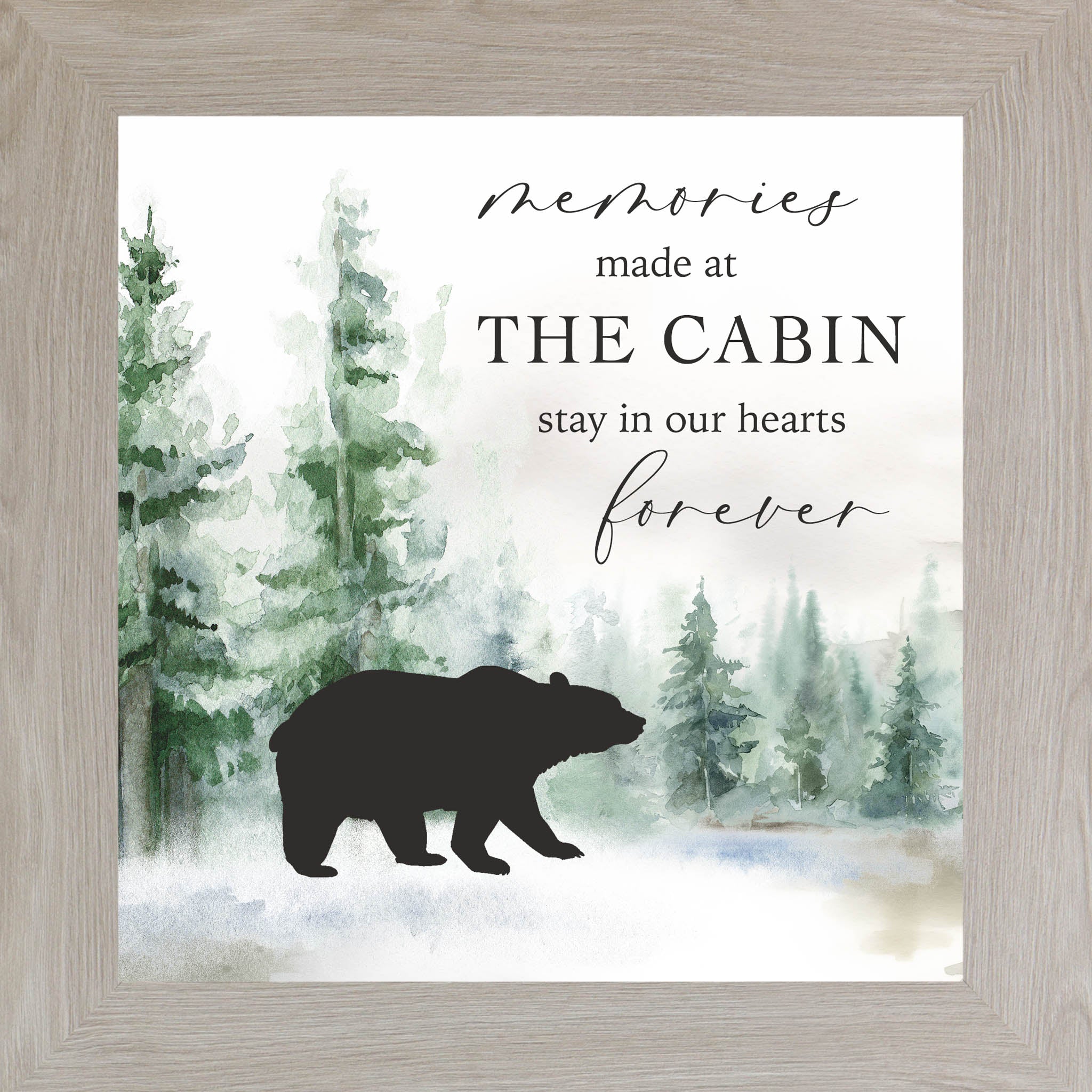 Memories Made at the Cabin – Framed Cabin Wall Art with Bear & Woodland Scene (SN139) - Summer Snow Art