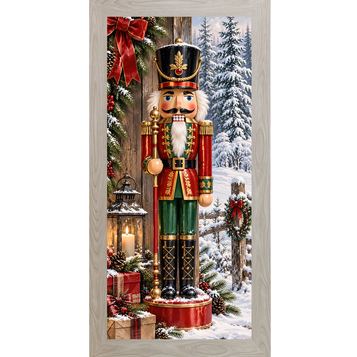 Nutcracker soldier wall art in Monte Carlo frame, Christmas nutcracker with lantern